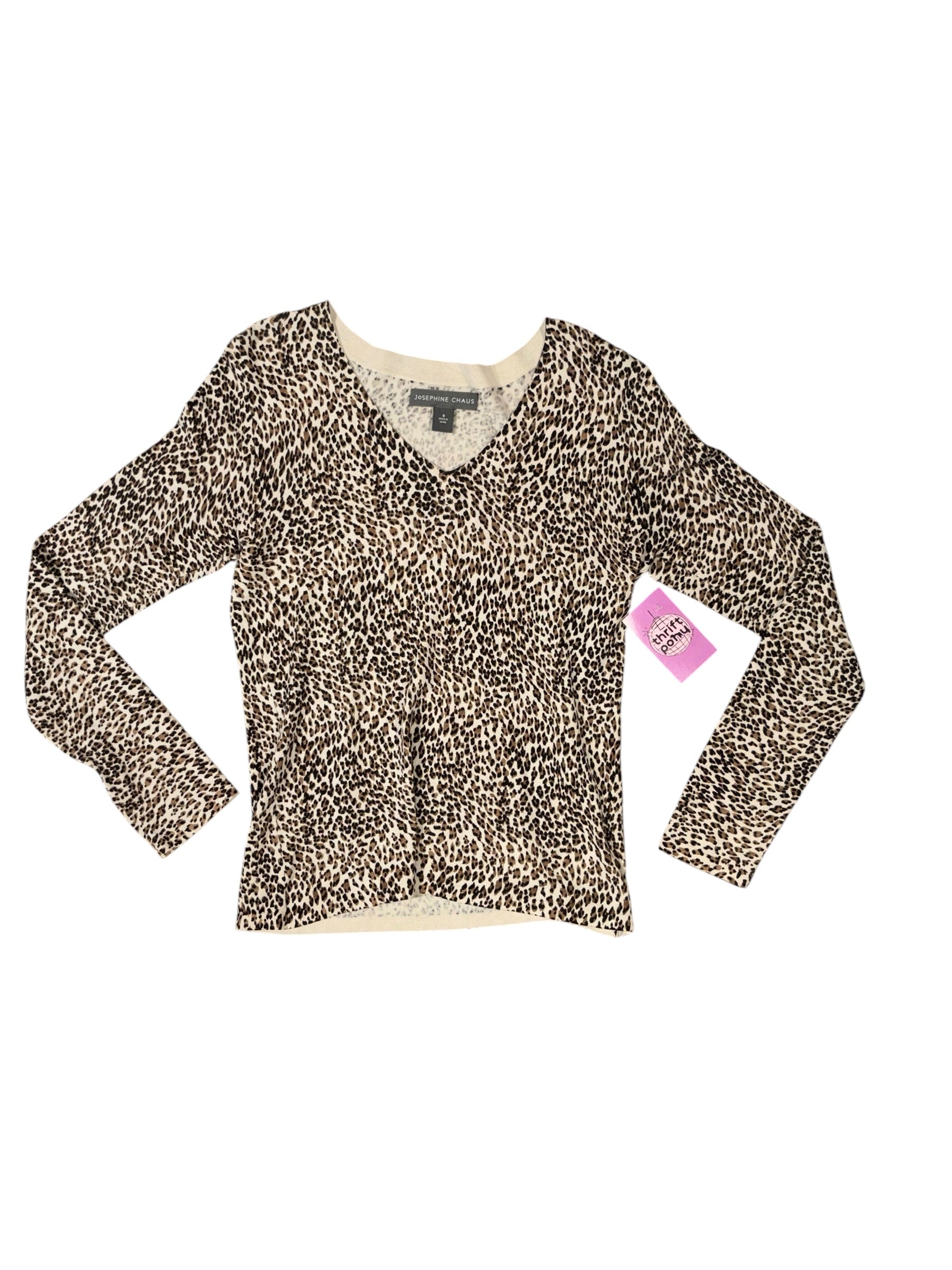 brown black josephine chaus cheetah vneck sweater, s