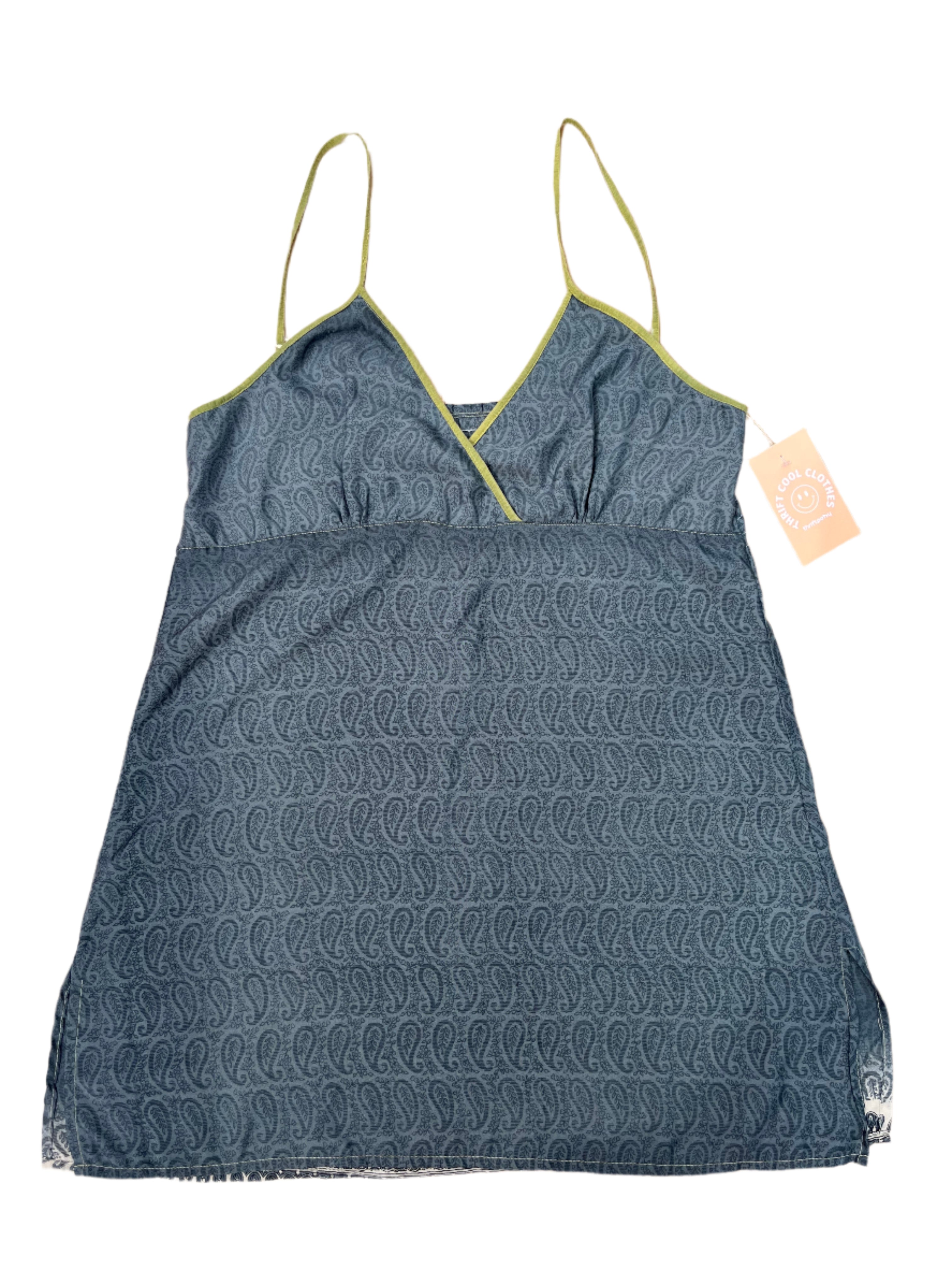 gray green  satin cami mini dress, m