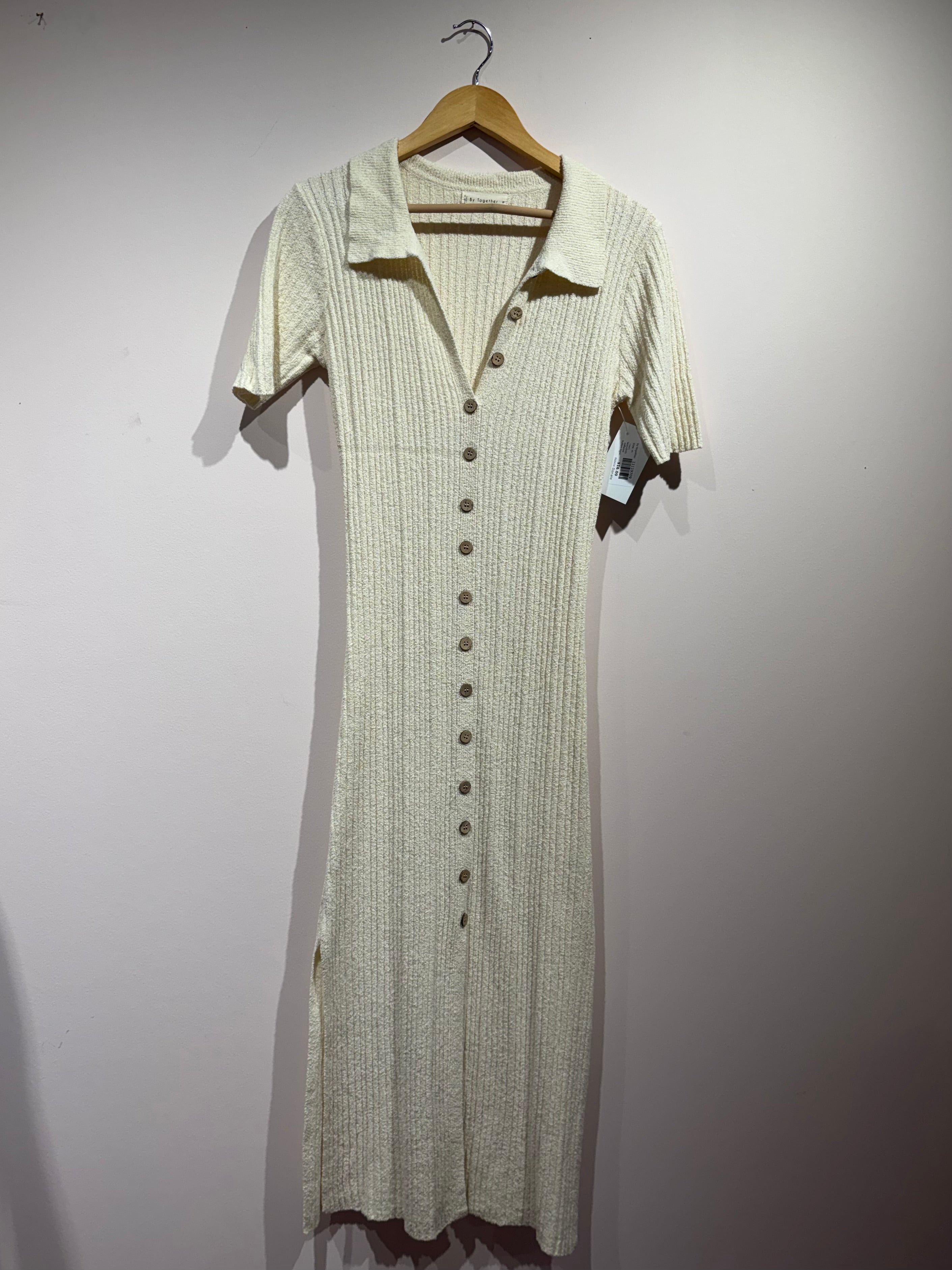 cream by together terrycloth collared button maxi, m