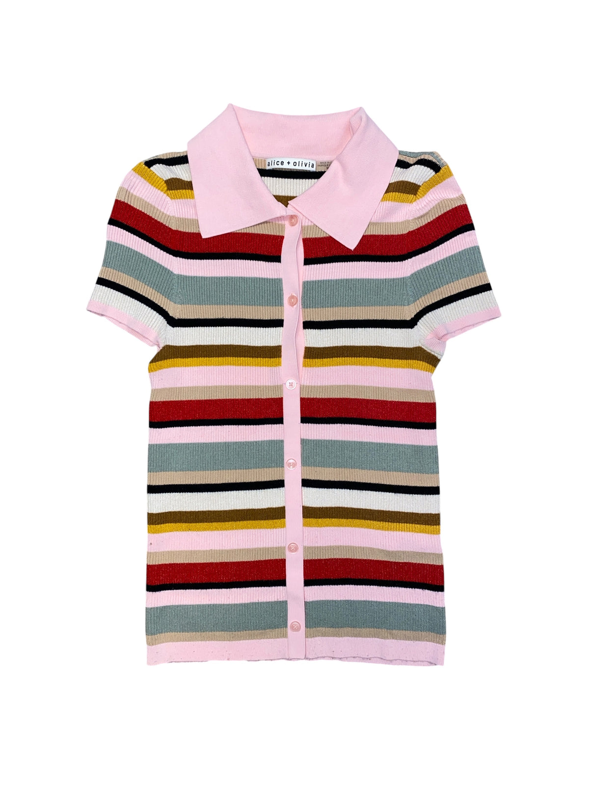Pink brown yellow Alice and olivia Slinky stripe polo, M