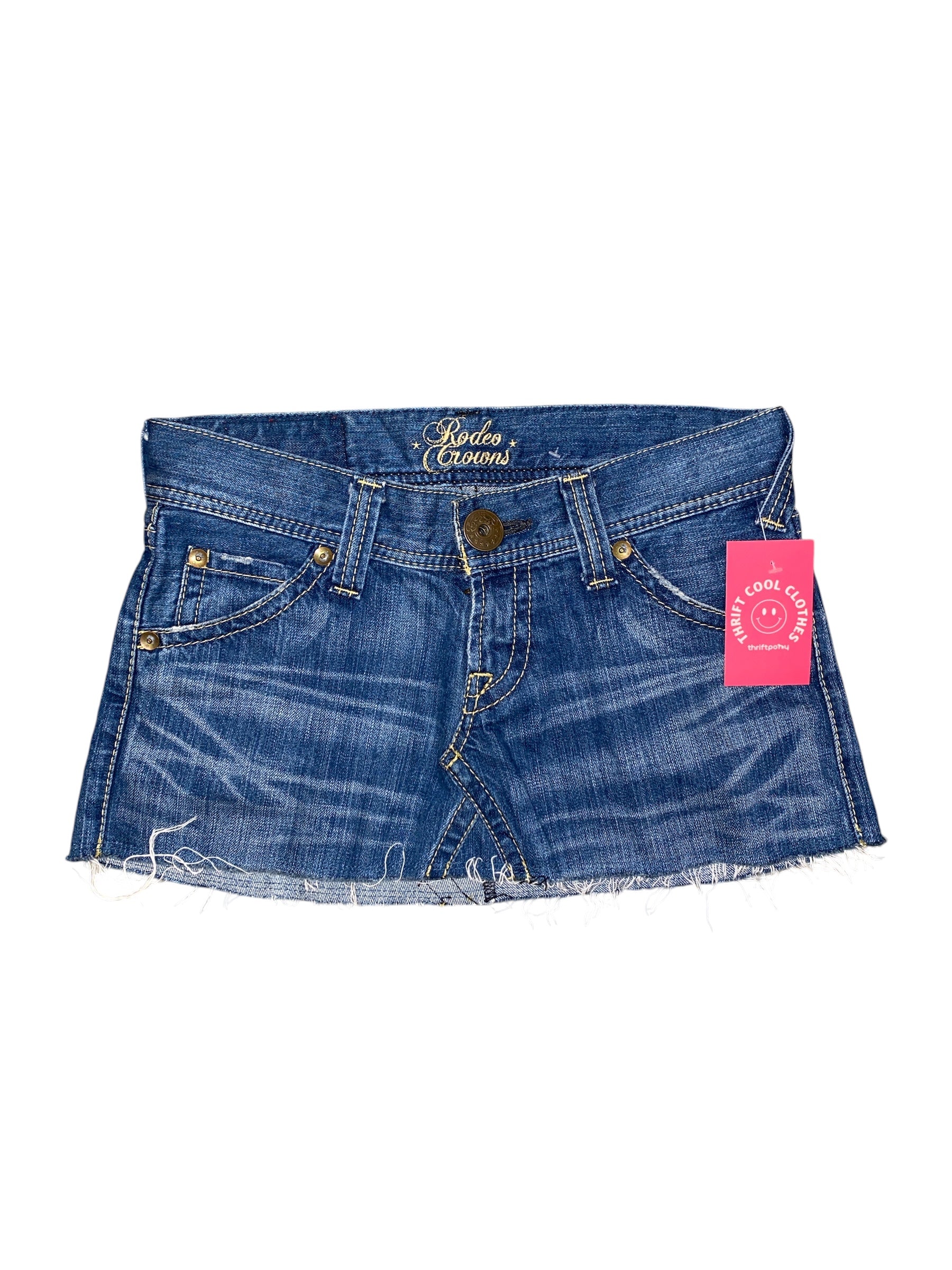 blue rodeo clowns cutoff denim mini skirt, 27