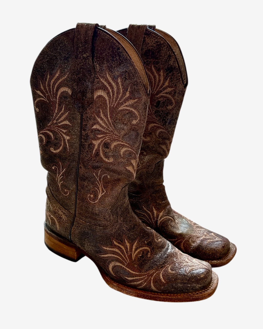 brown circle g vtg leather cowboy boots, 7 women's (fits true to size)