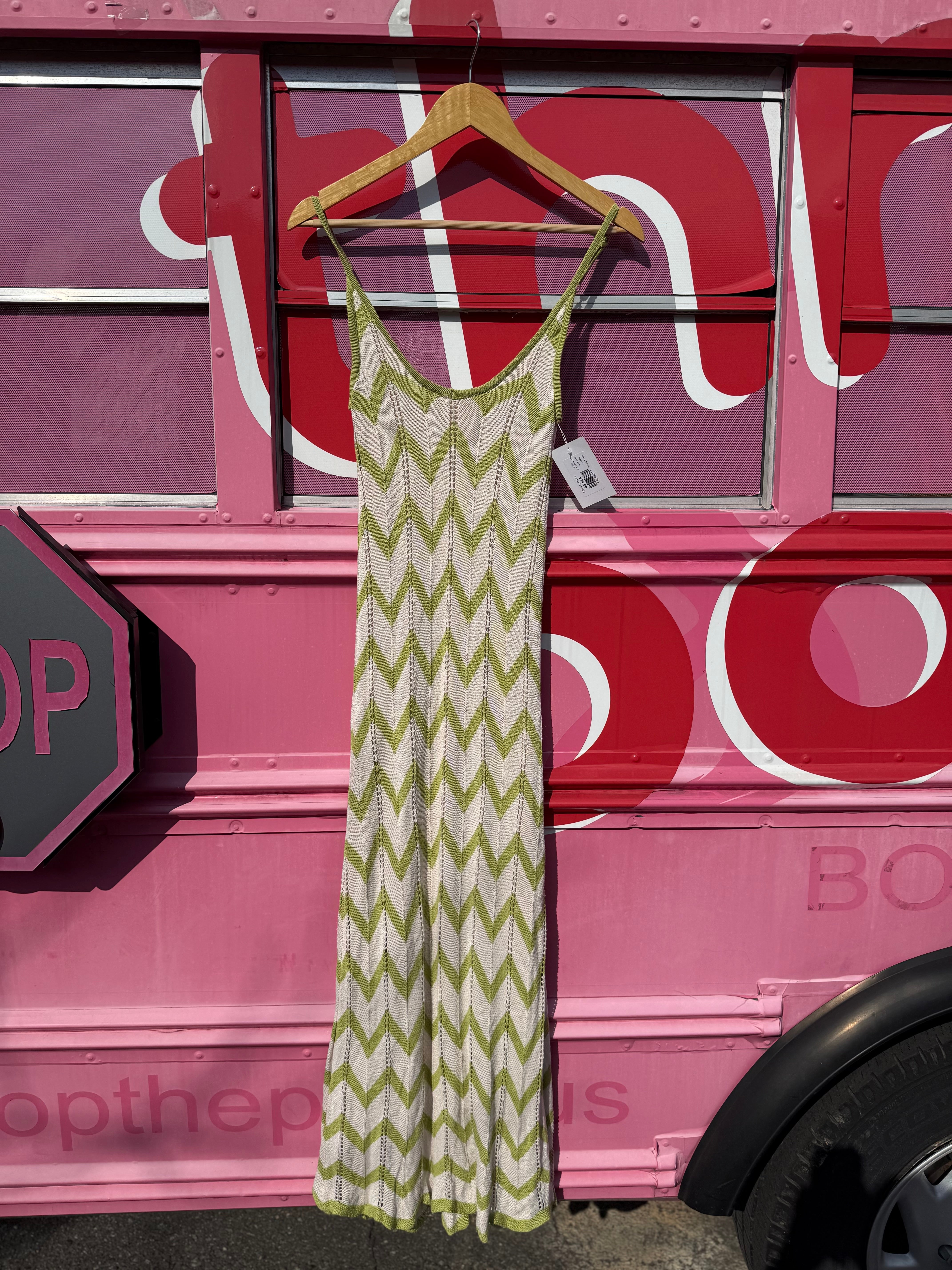 beige green dress forum chevron knit dress, m