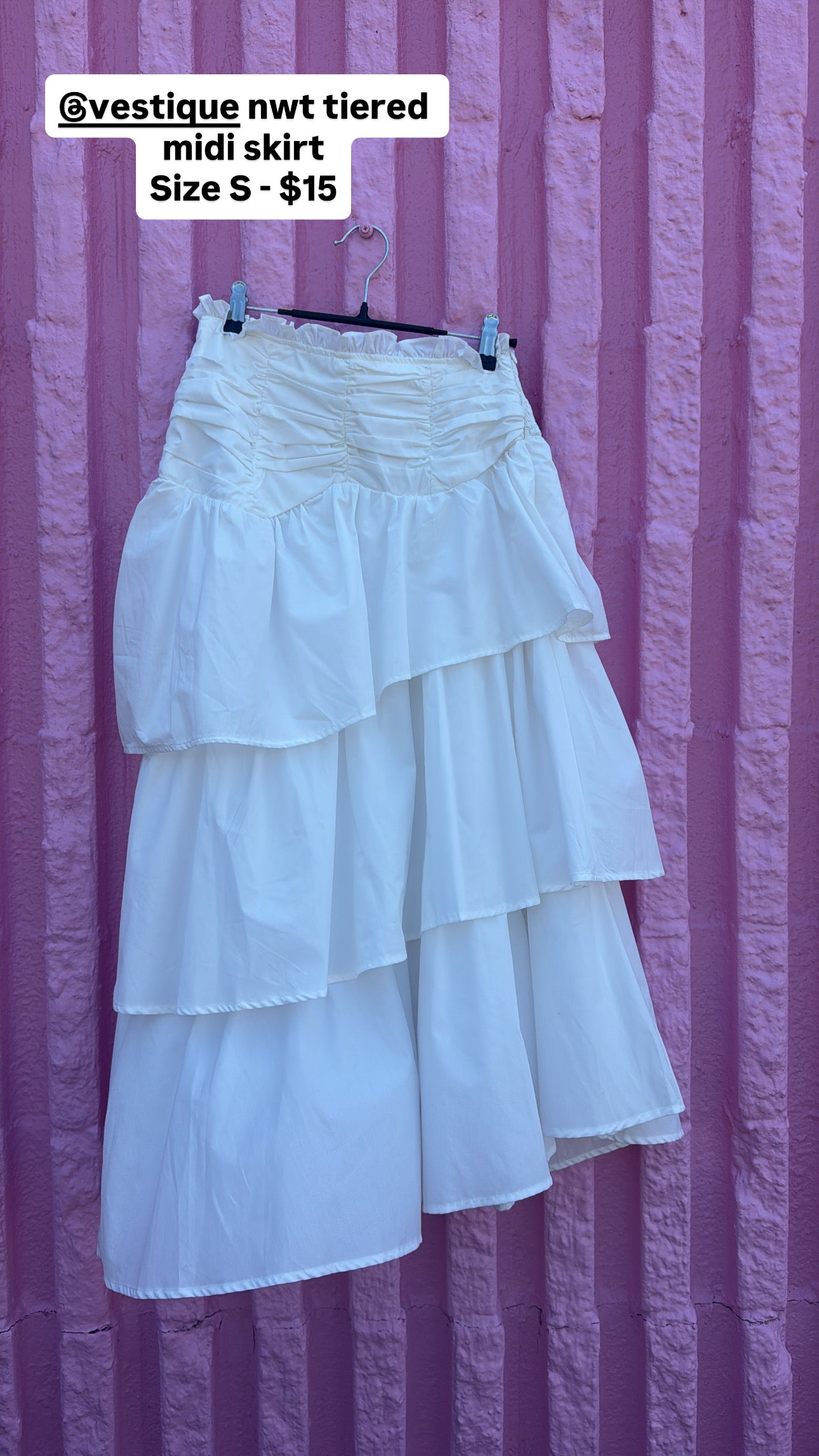 white vestique nwt tiered ruffle maxi skirt, s