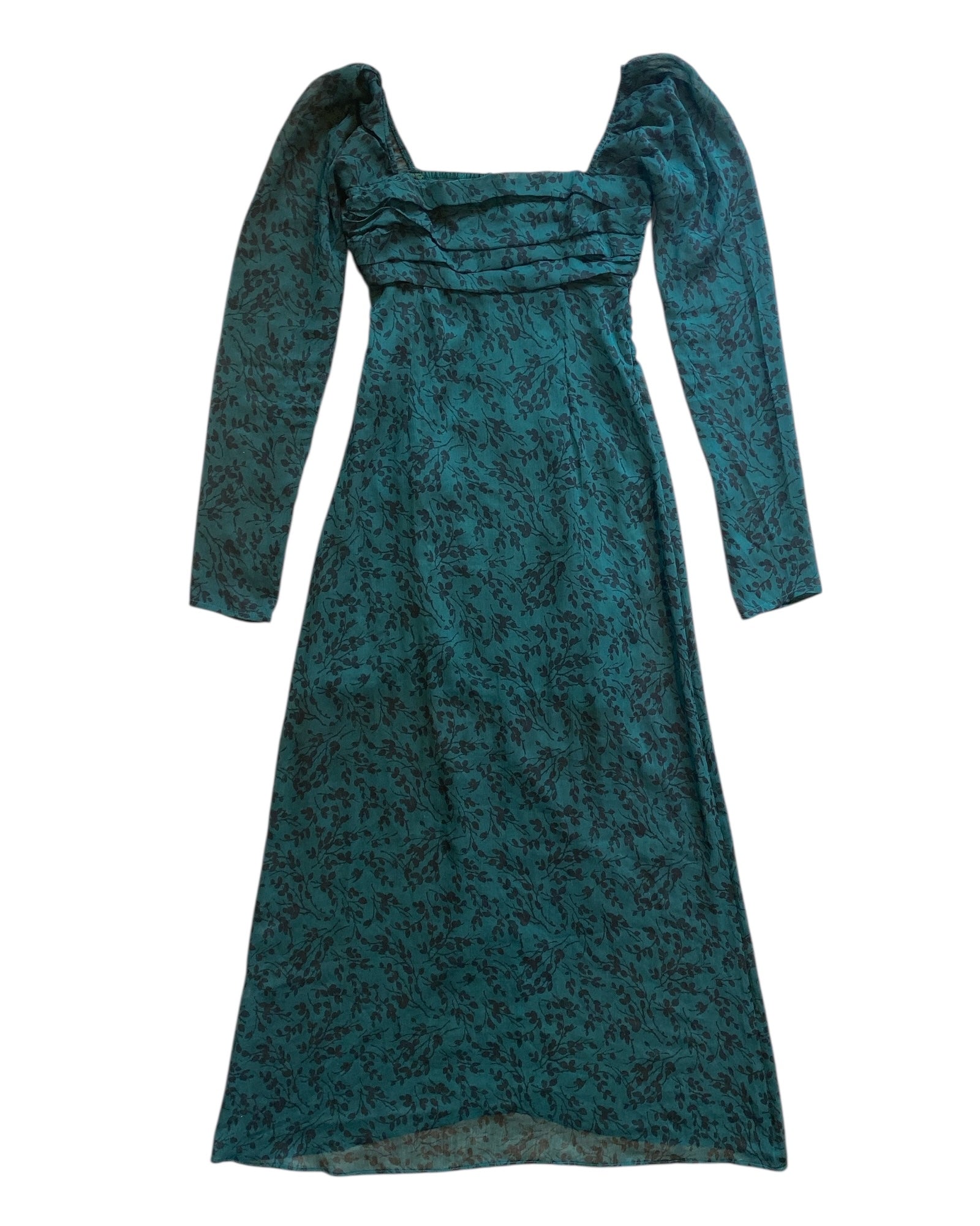 green abercrombie sheer folliage babydoll dress, xxs