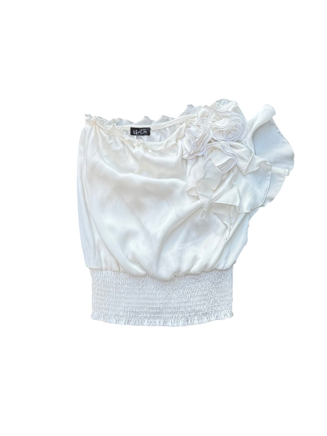 White Lemon Nwt satin rose strapless top, S