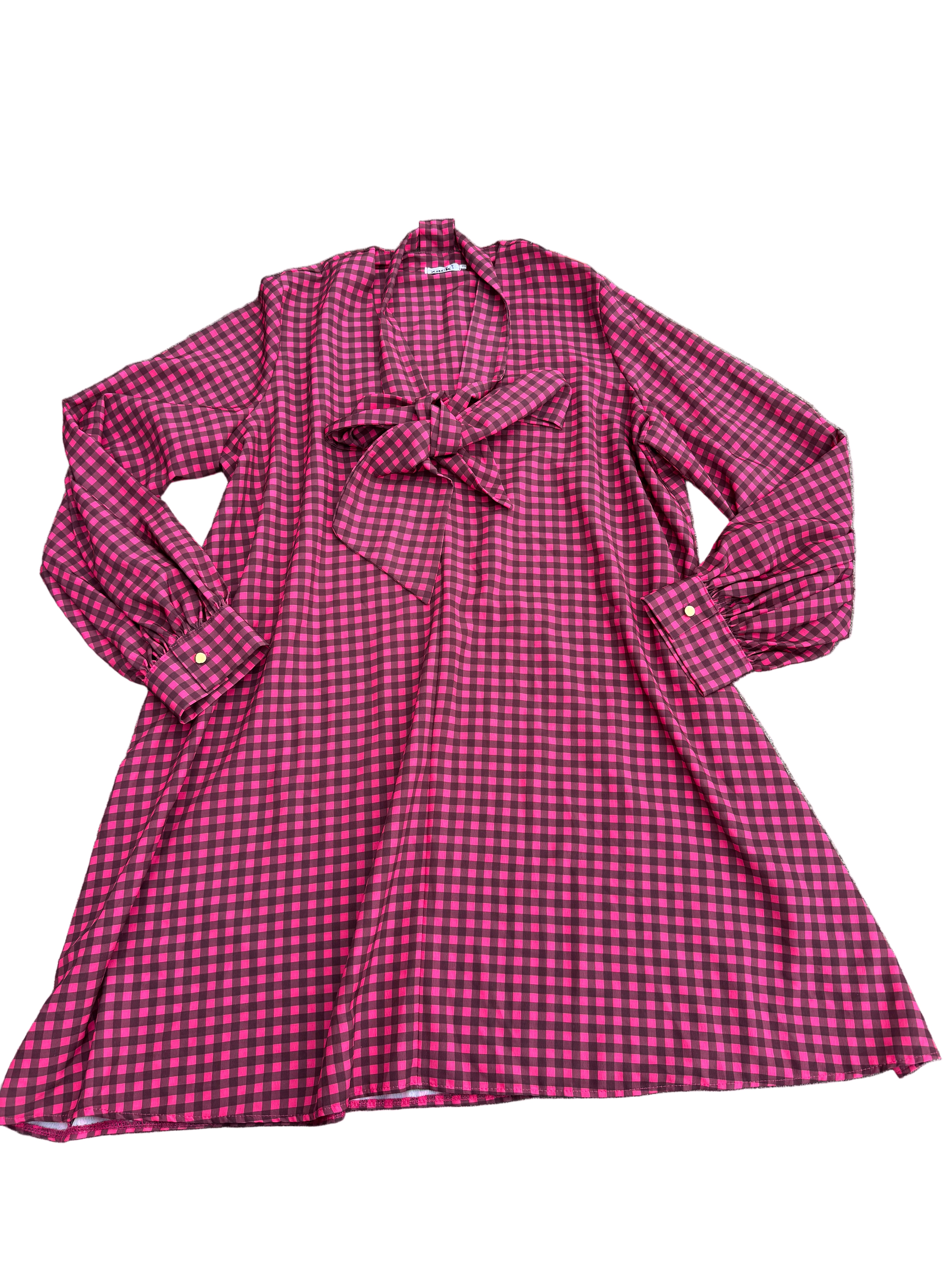 Maroon gingham tie neck dress, 2XL