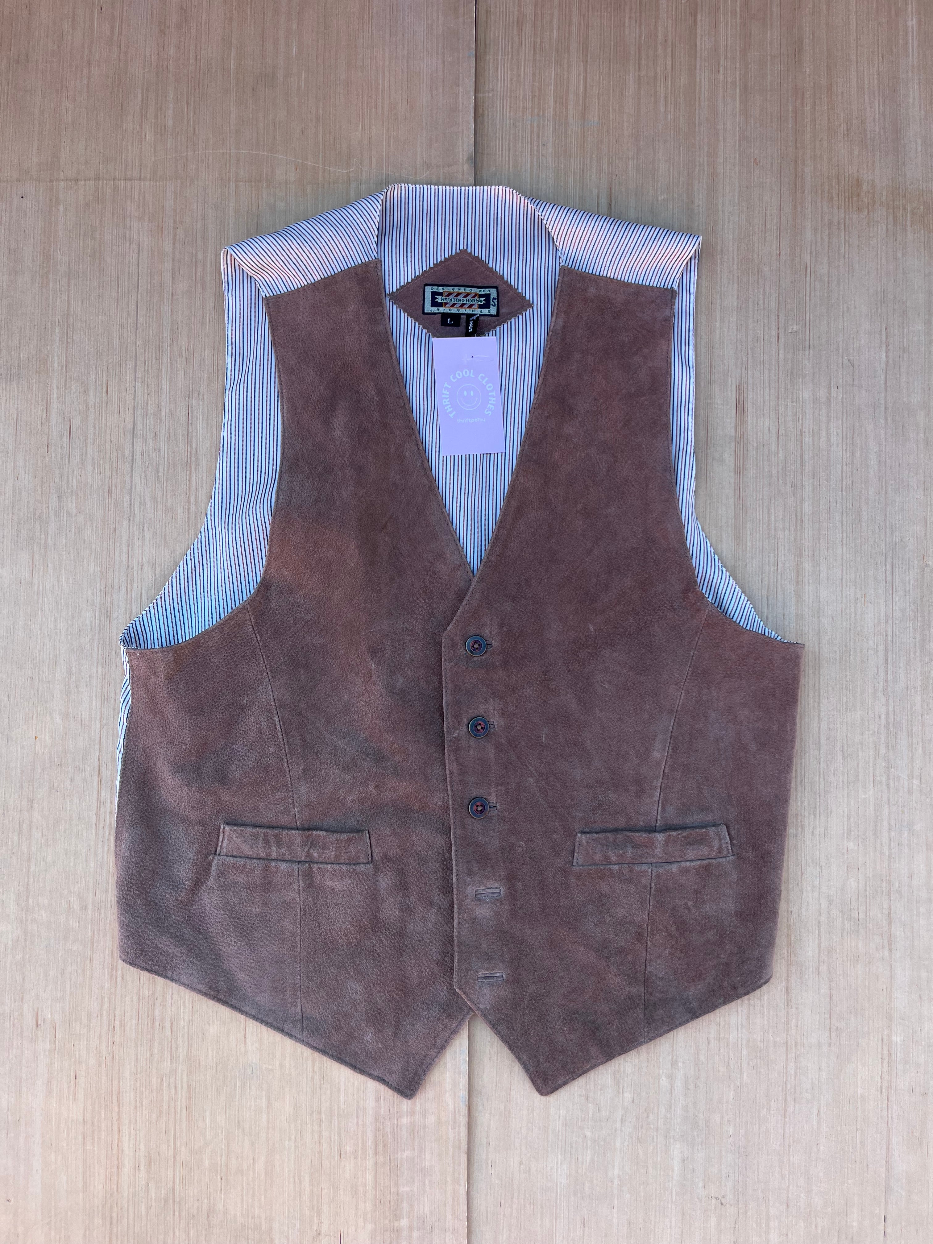 brown hunting horn leather vest, L