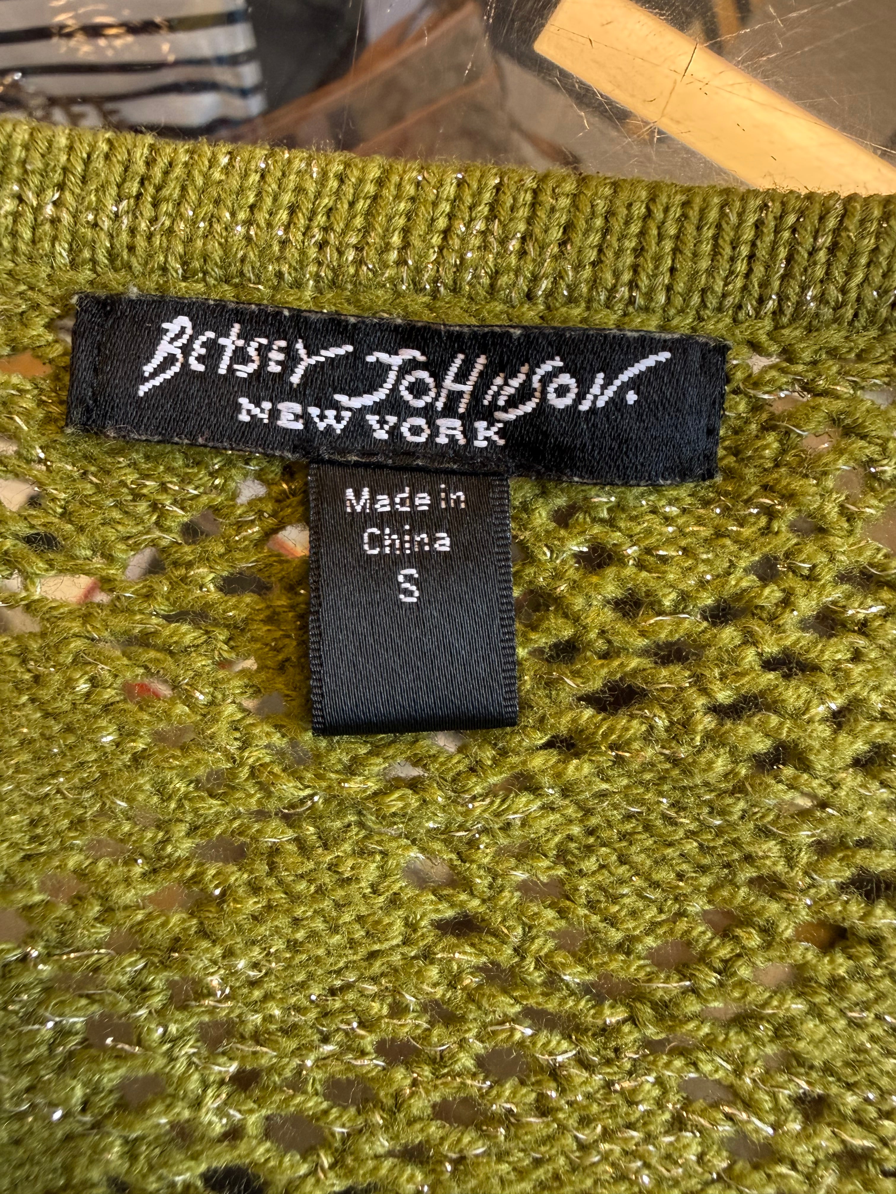 green betsey johnson sequin sparkle cropped shrug cardigan, s