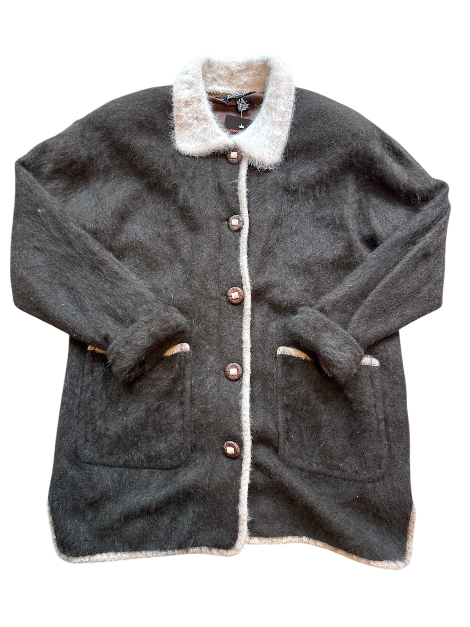brown cream venesha angora button up coat, s