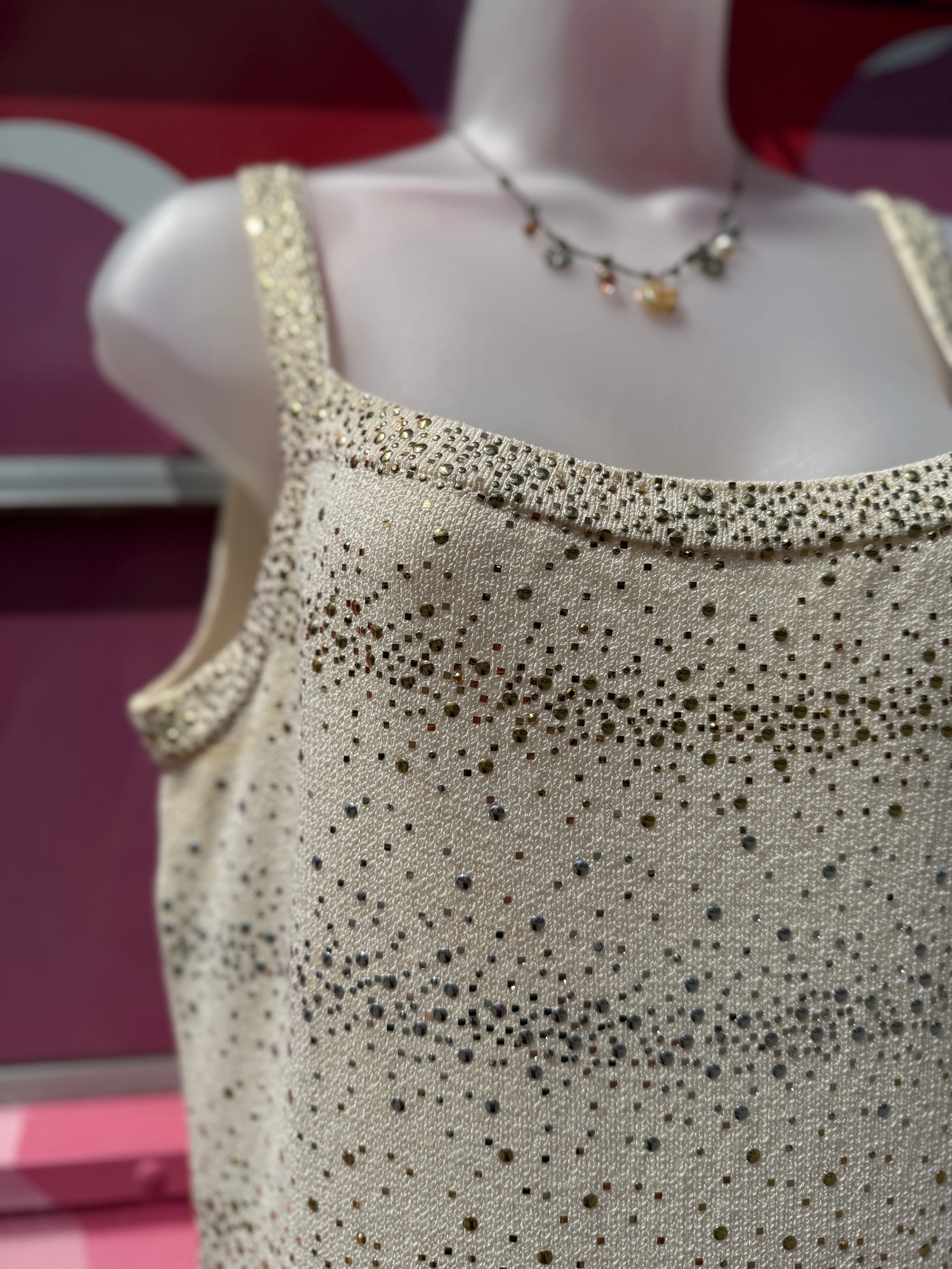 gold st john evening rhinestone knit tank dress
