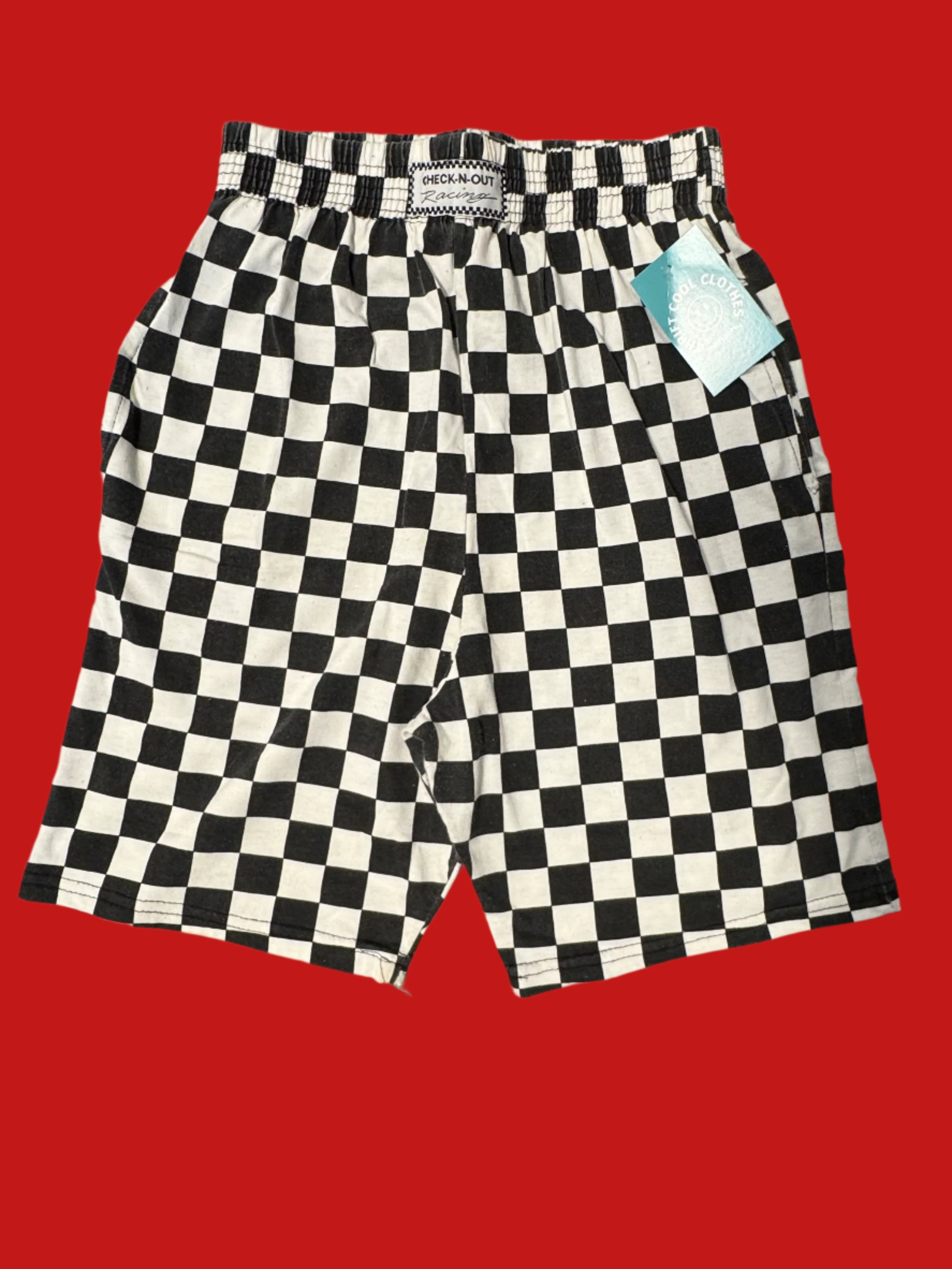 black white check n out racing checkered racing shorts, s