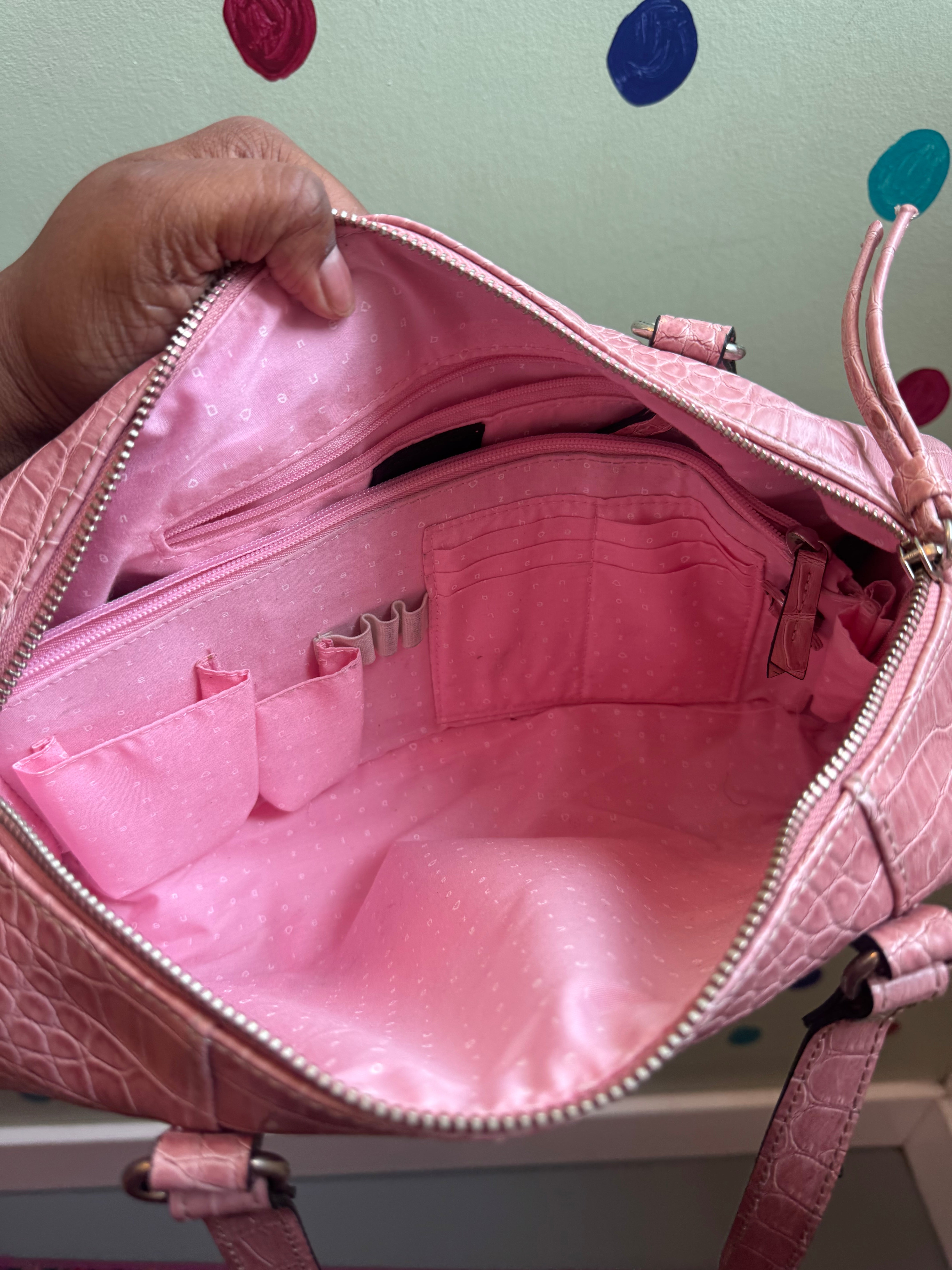 pink liz claiborne croc handbag
