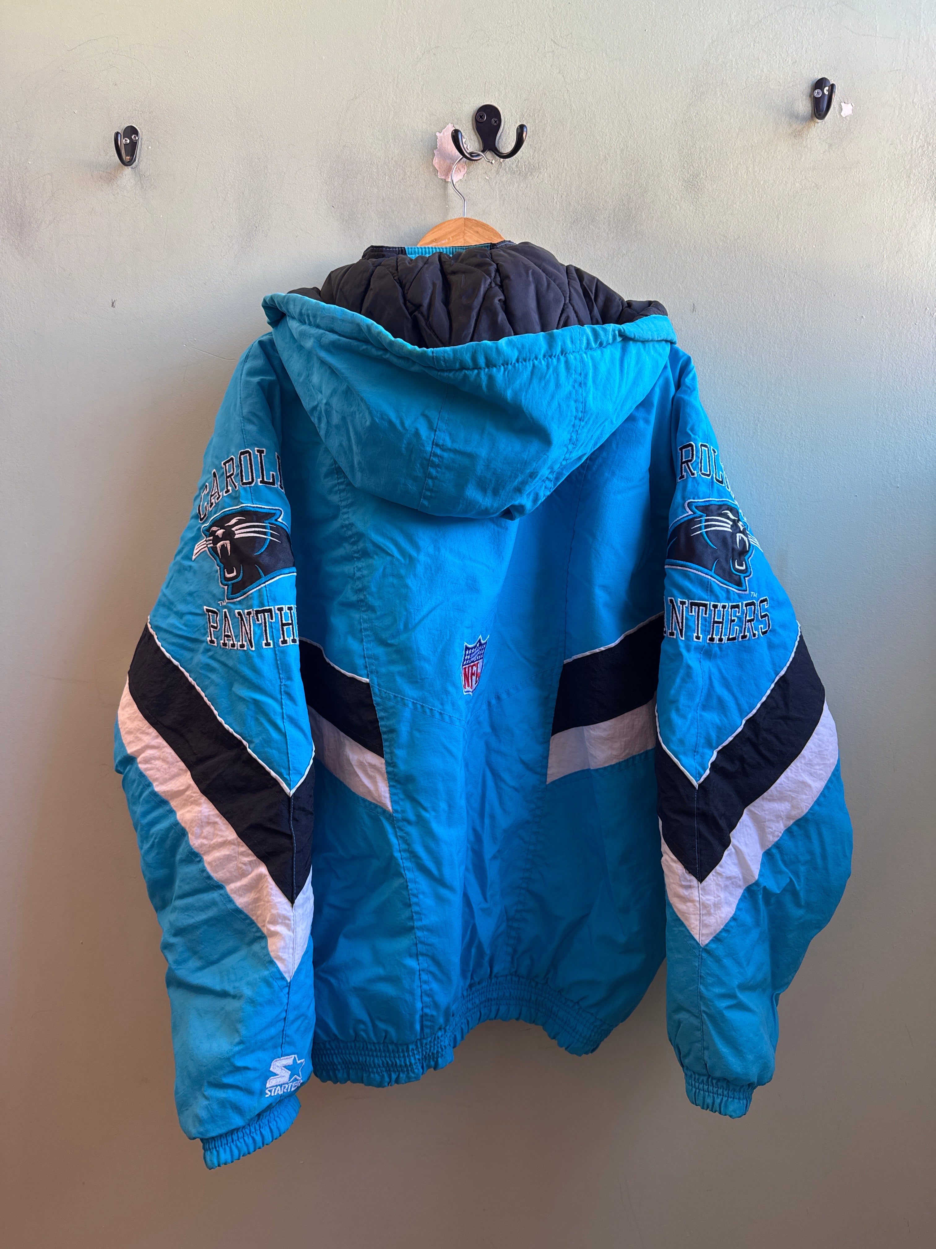 Blue black starter Vtg panthers puffy windbreaker, Xl (fits oversized)