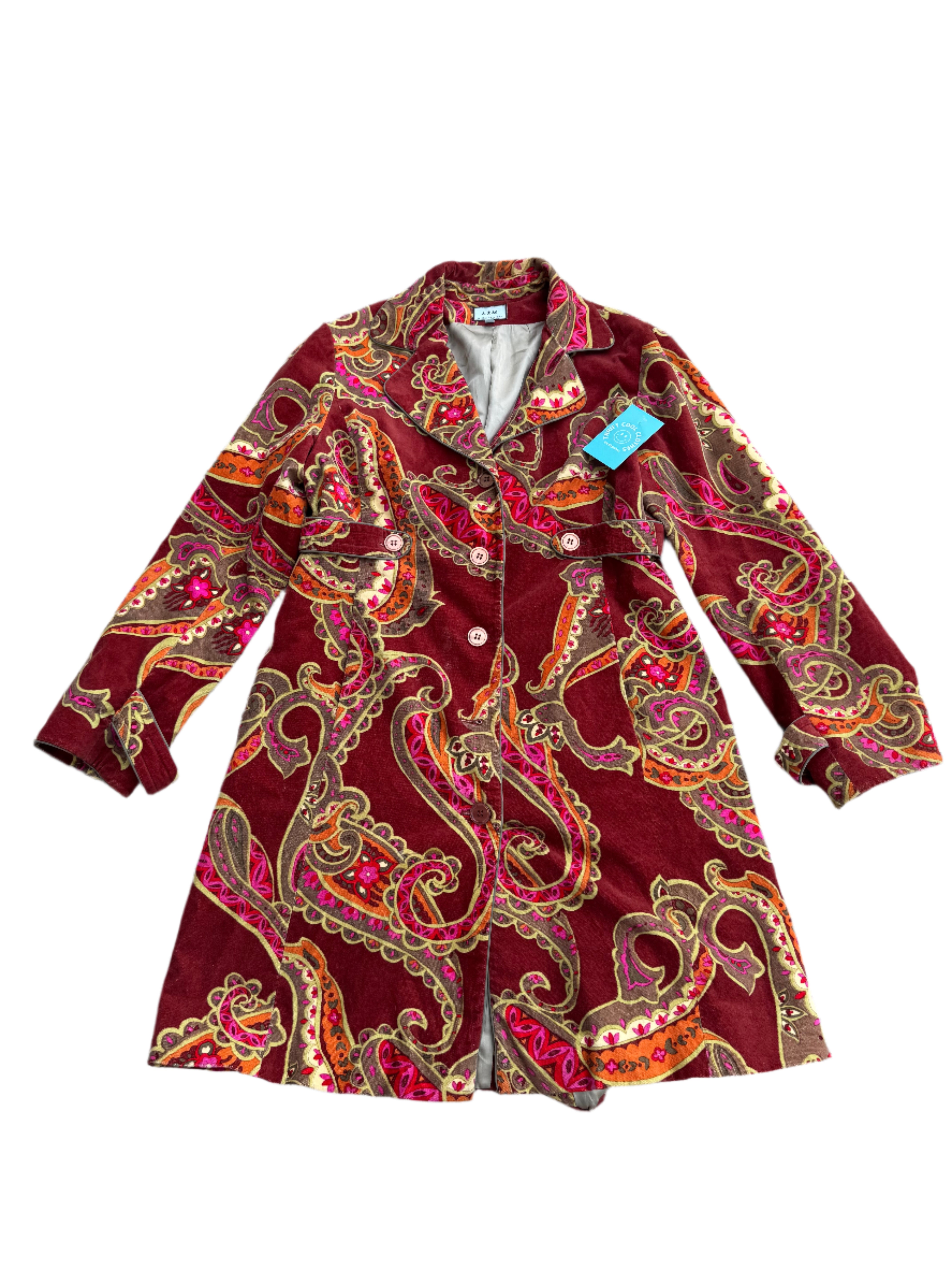 red itw paisley velvet jacket, 10 (missing a button!)