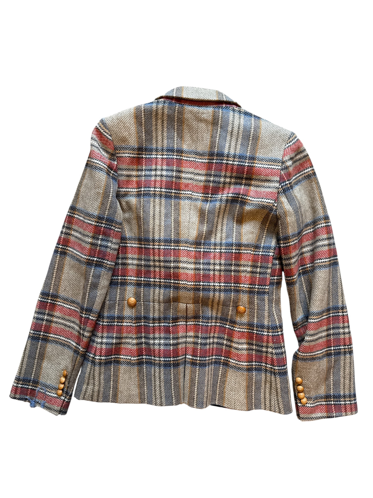brown red black vilagallo plaid wool blazer w velvet details, 38 size S