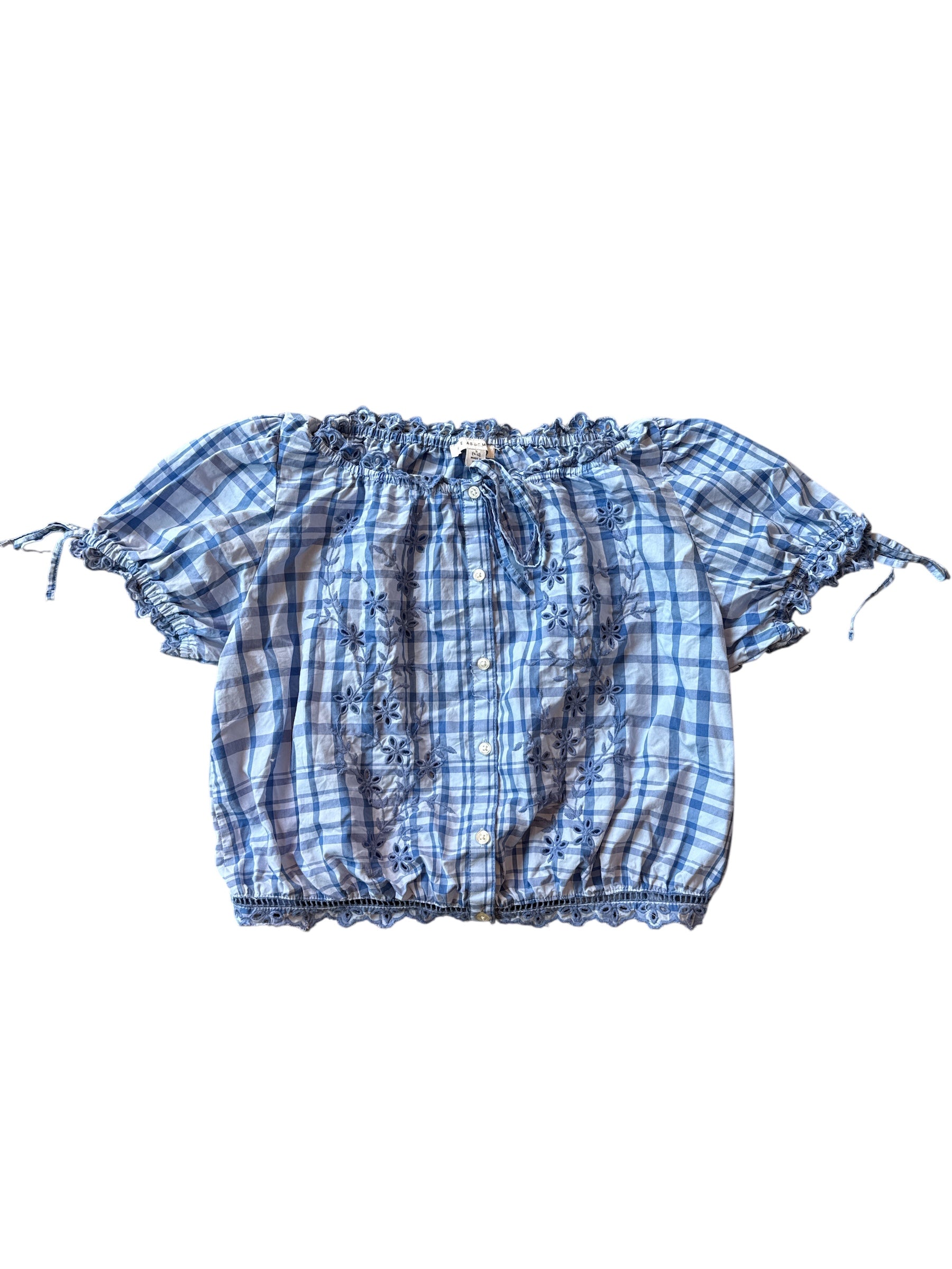blue free assembly plaid eyelet top, s