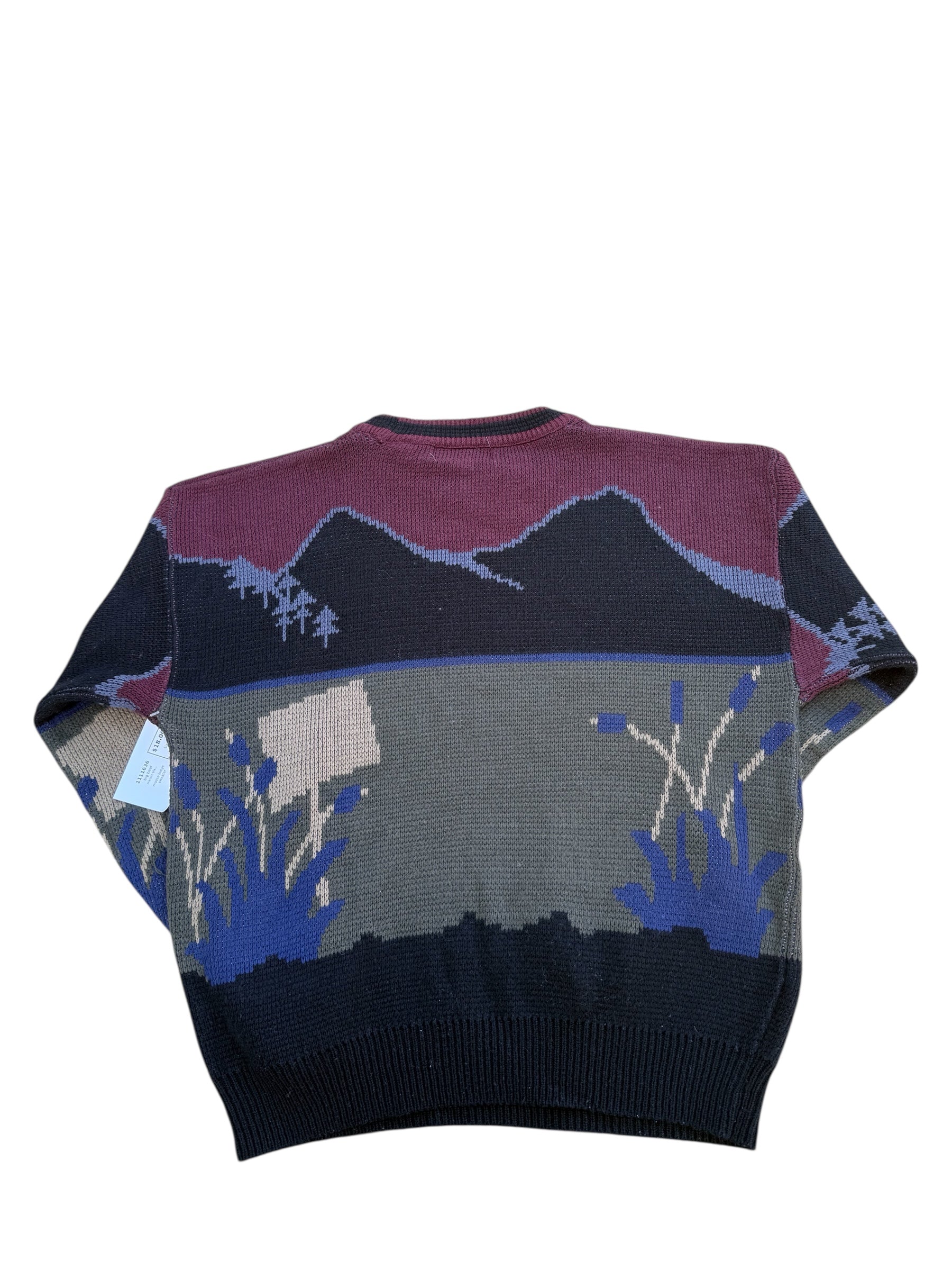 maroon black green big bear moose lodge sweater, L
