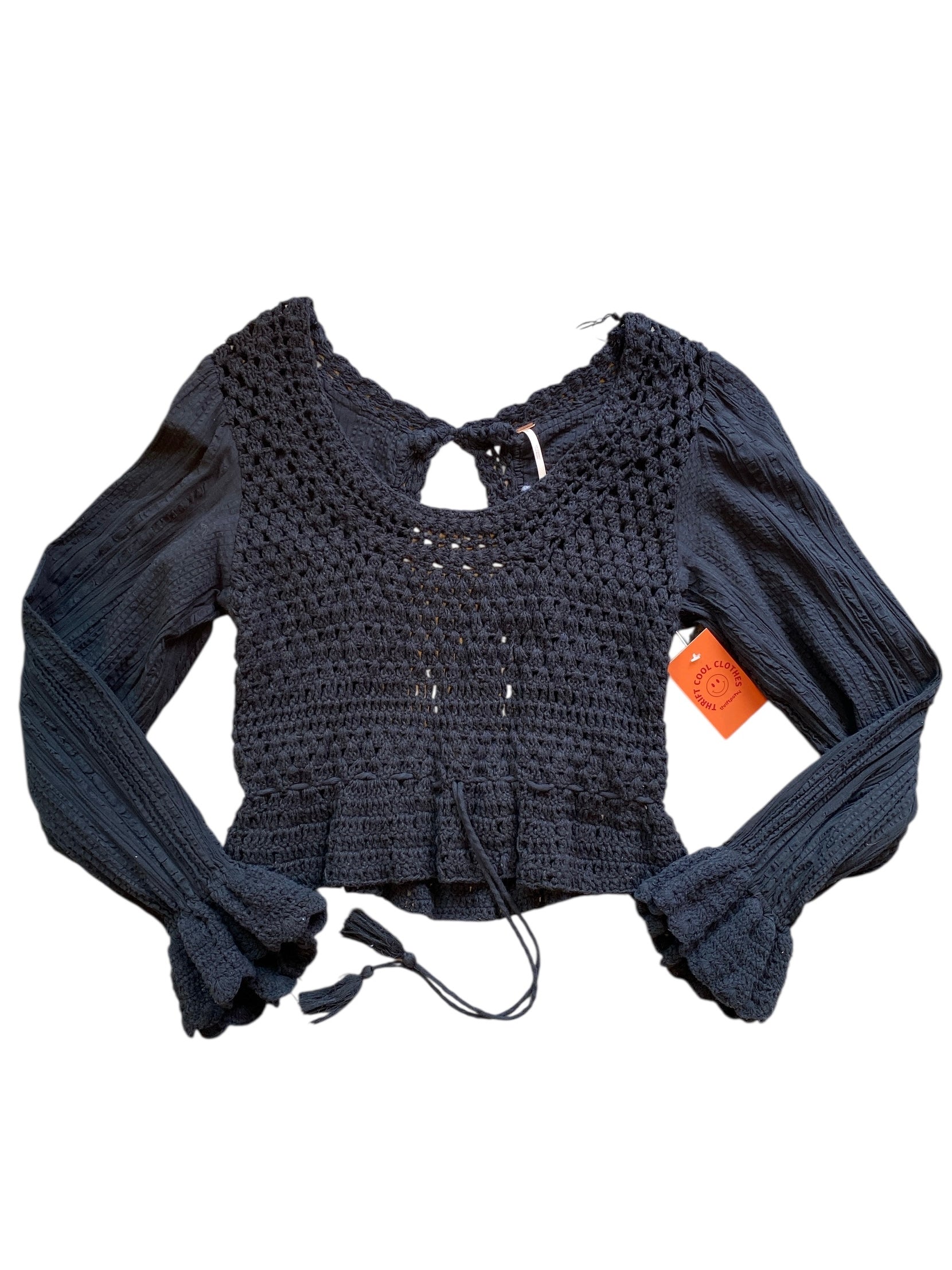 black free people crochet ls, m