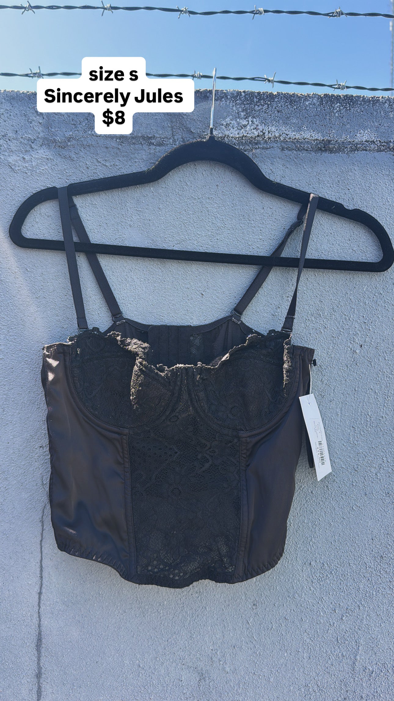 black sincerely jules lacey bustier top, s