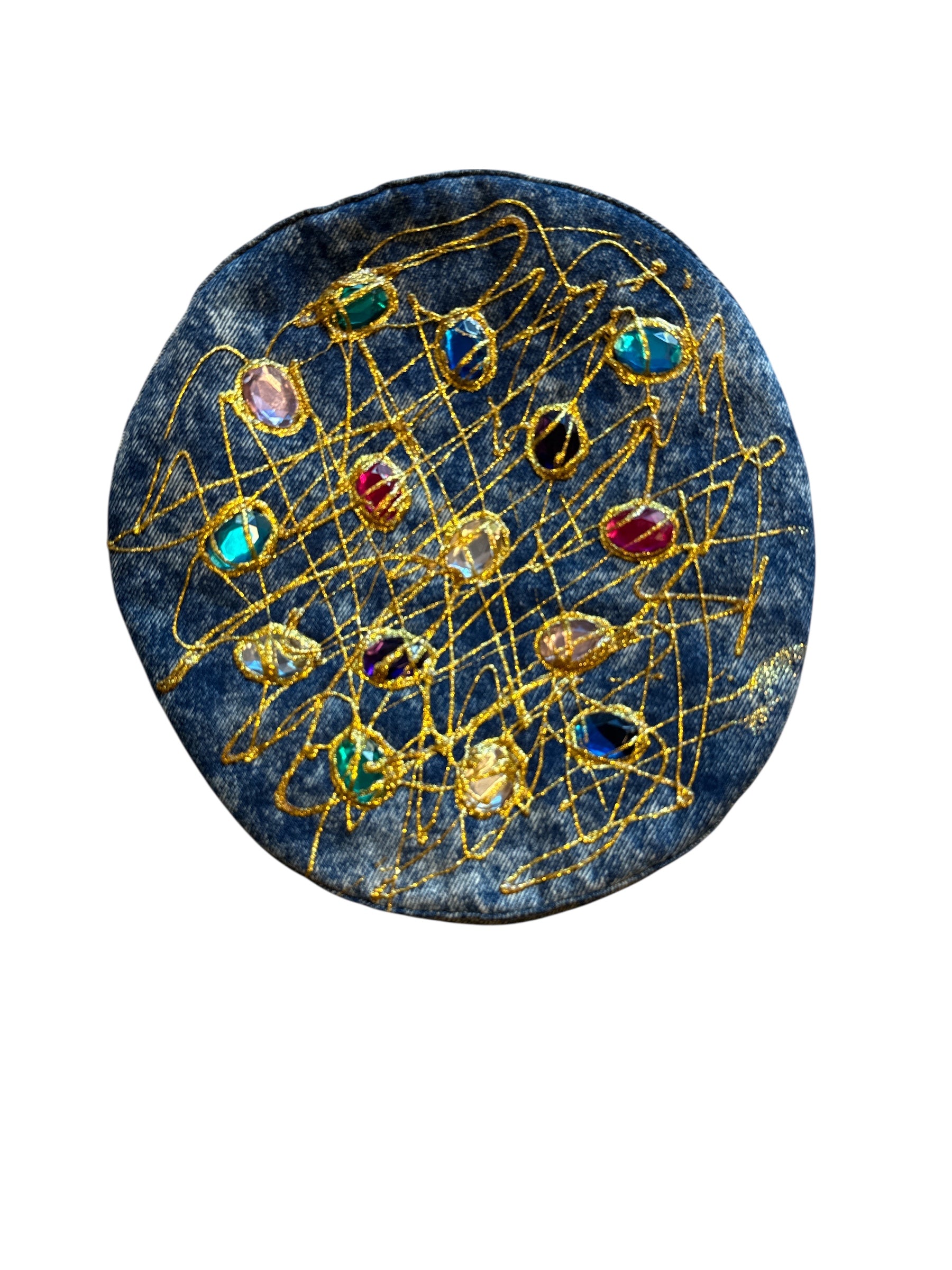denim multi  stone beret