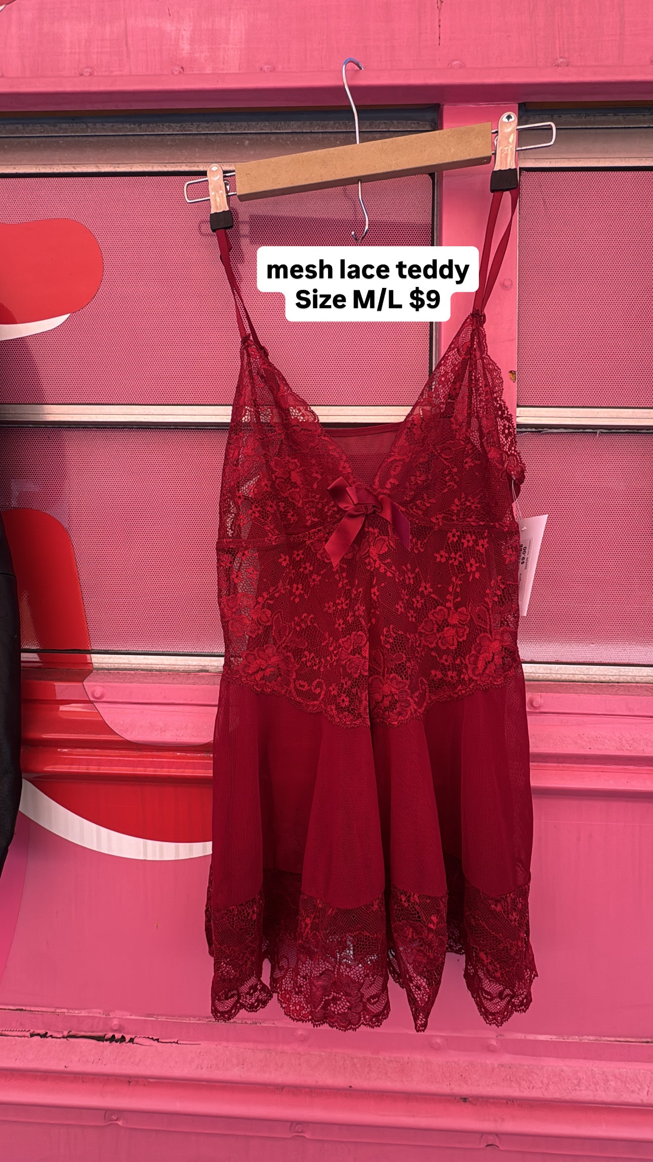 red  lace mesh teddy lingerie, m/l