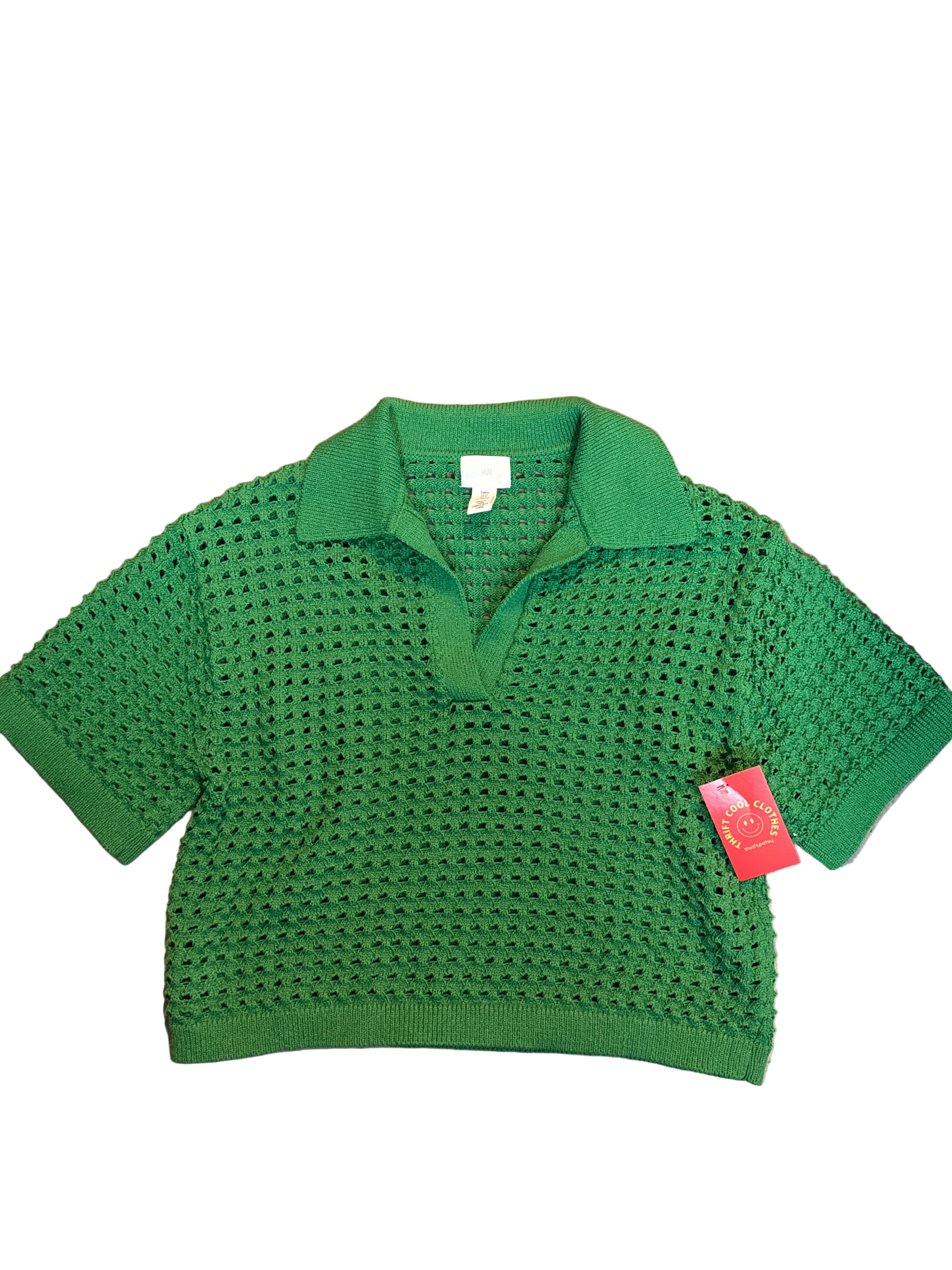 green h&m knit collared, m