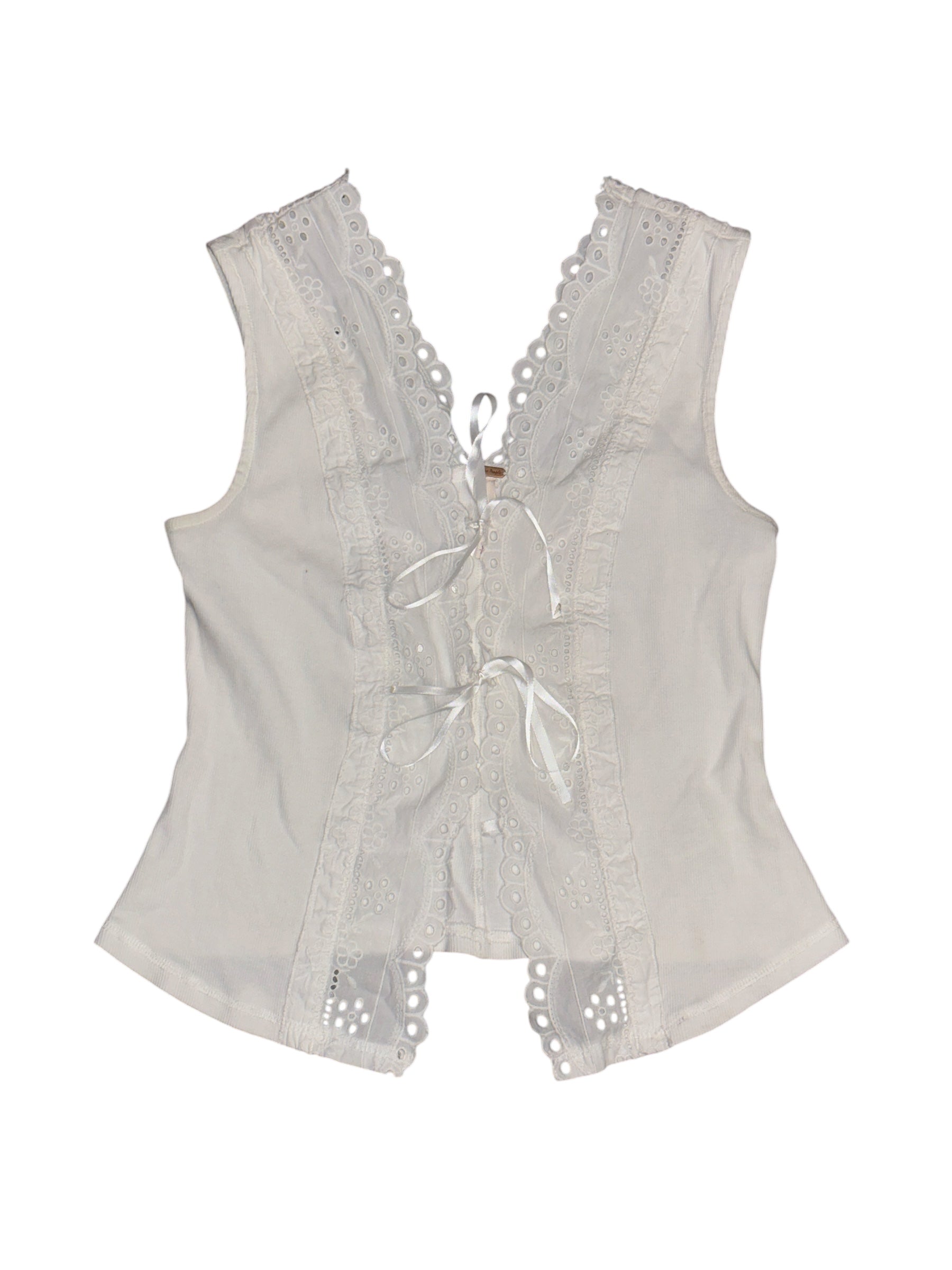white free people ribbed eyelet tie tank, s