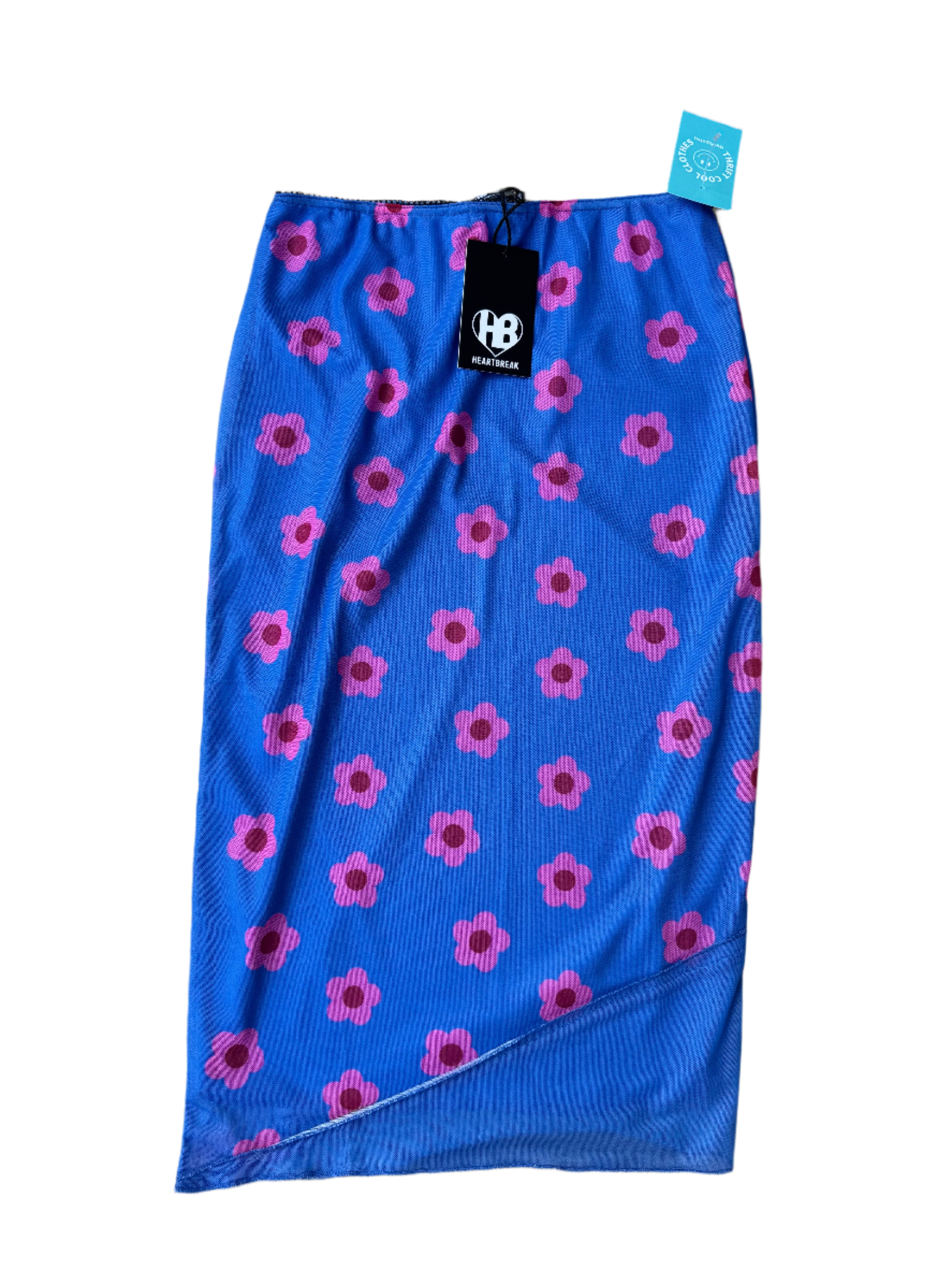 blue pink heartbreak floral mesh midi, m