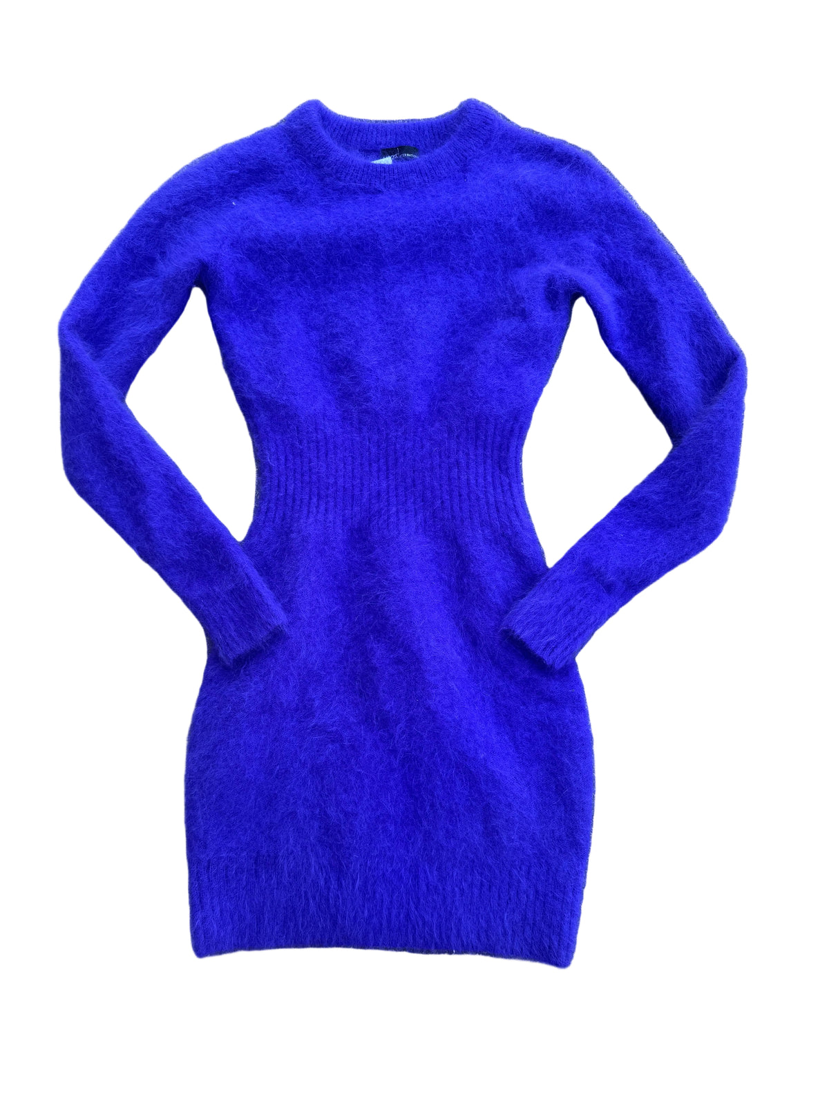 purple moda international fuzzy ls sweater dress, xs