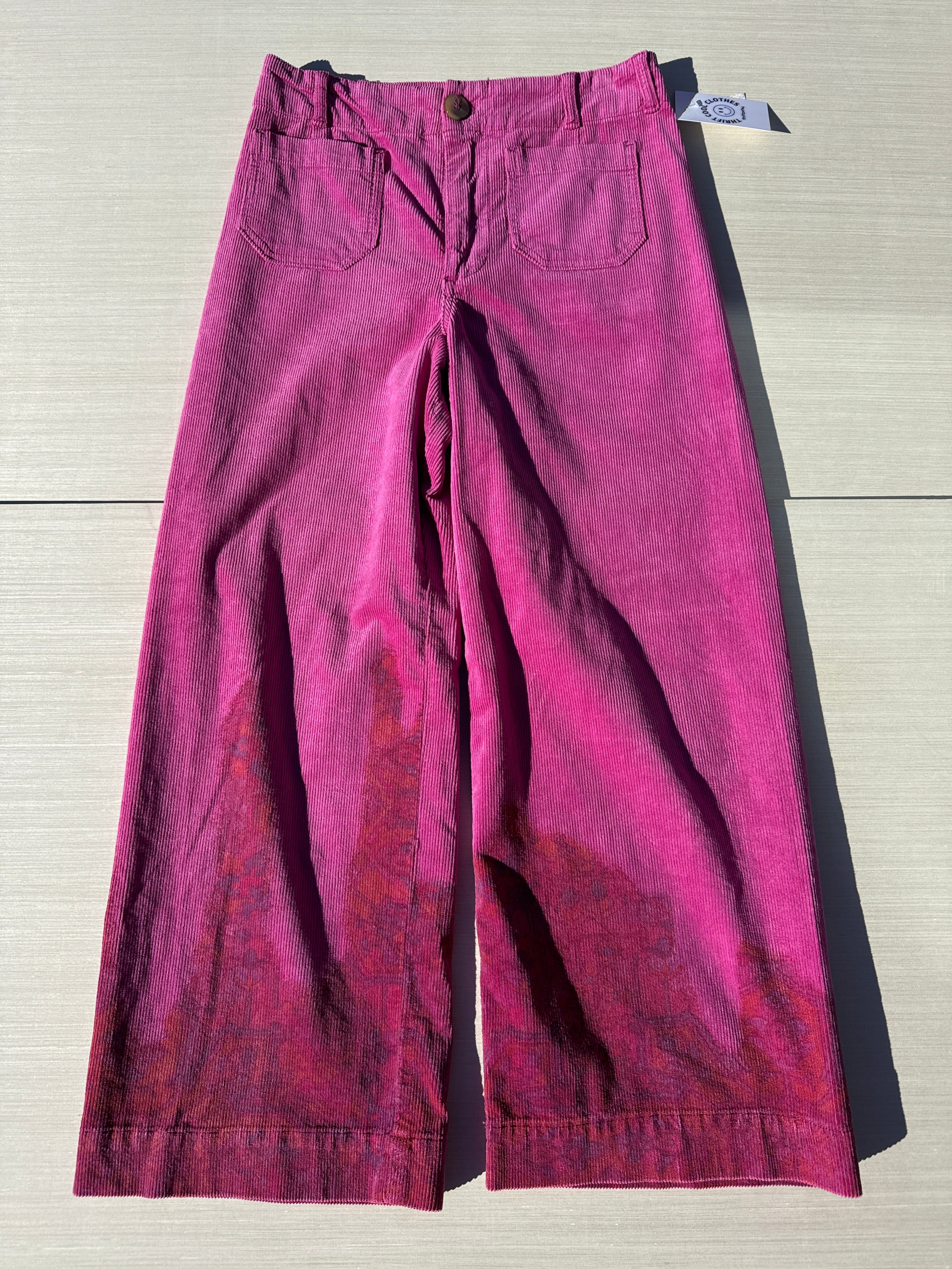 pink pilcro cord pants w paisley bottom, 28
