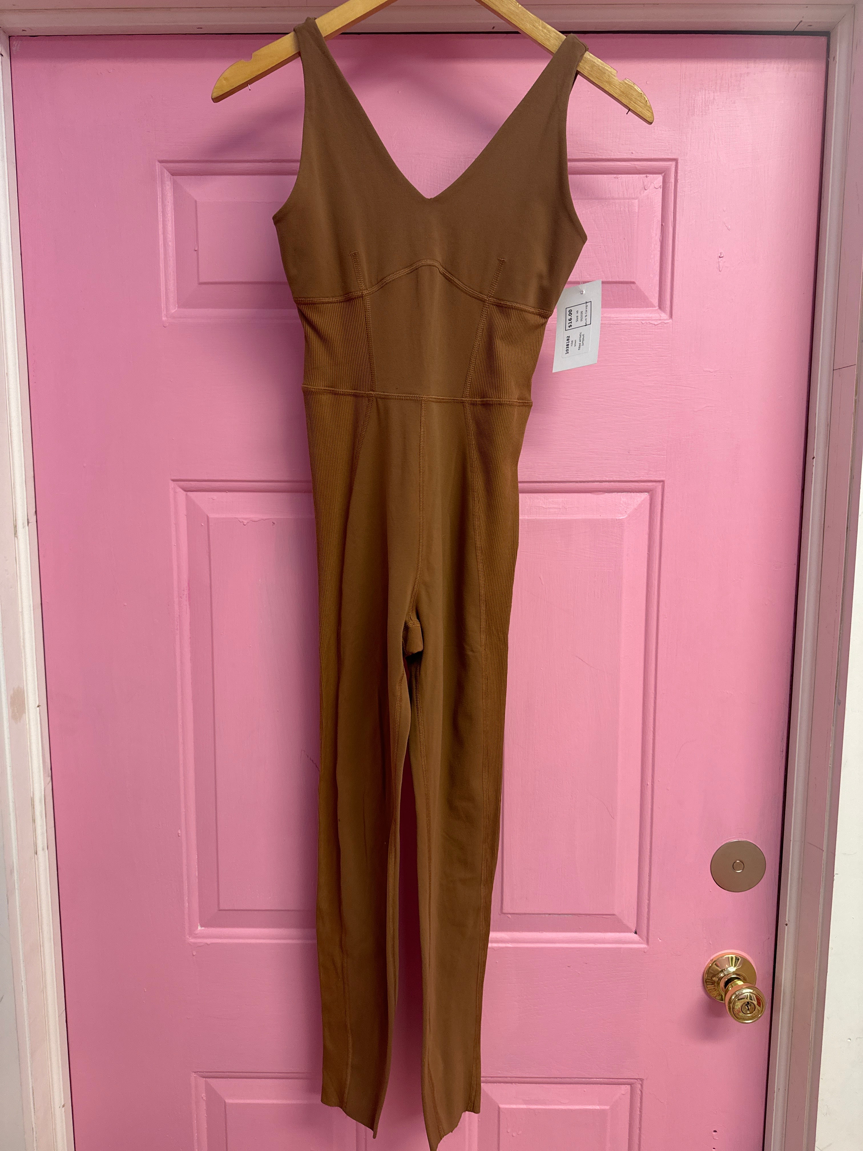 brown nike fitted athletic jumpsuit, xs