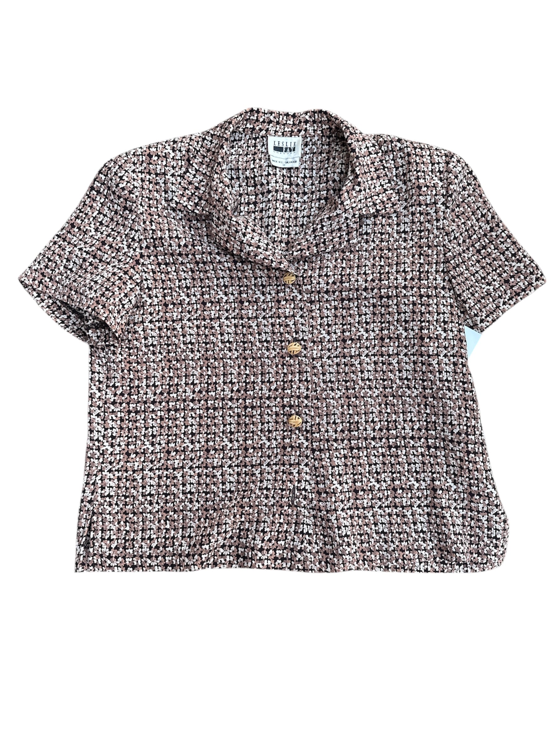 brown leslie fay floral button top, 10