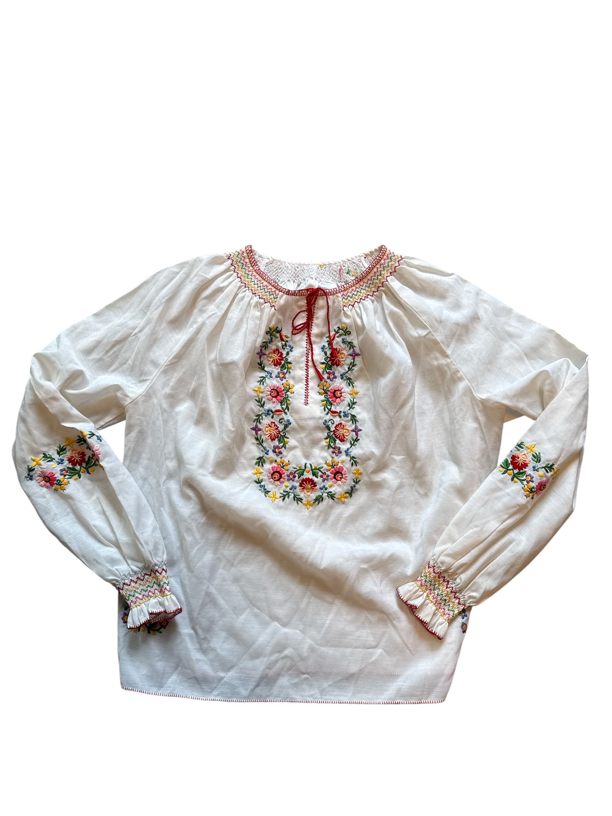 white red blue  50s embroidered keyhole ls, m