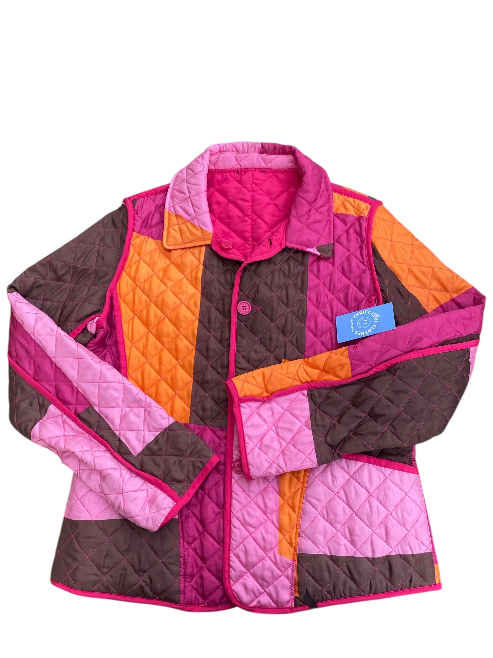 pink orange brown  colorblock quilted jacket