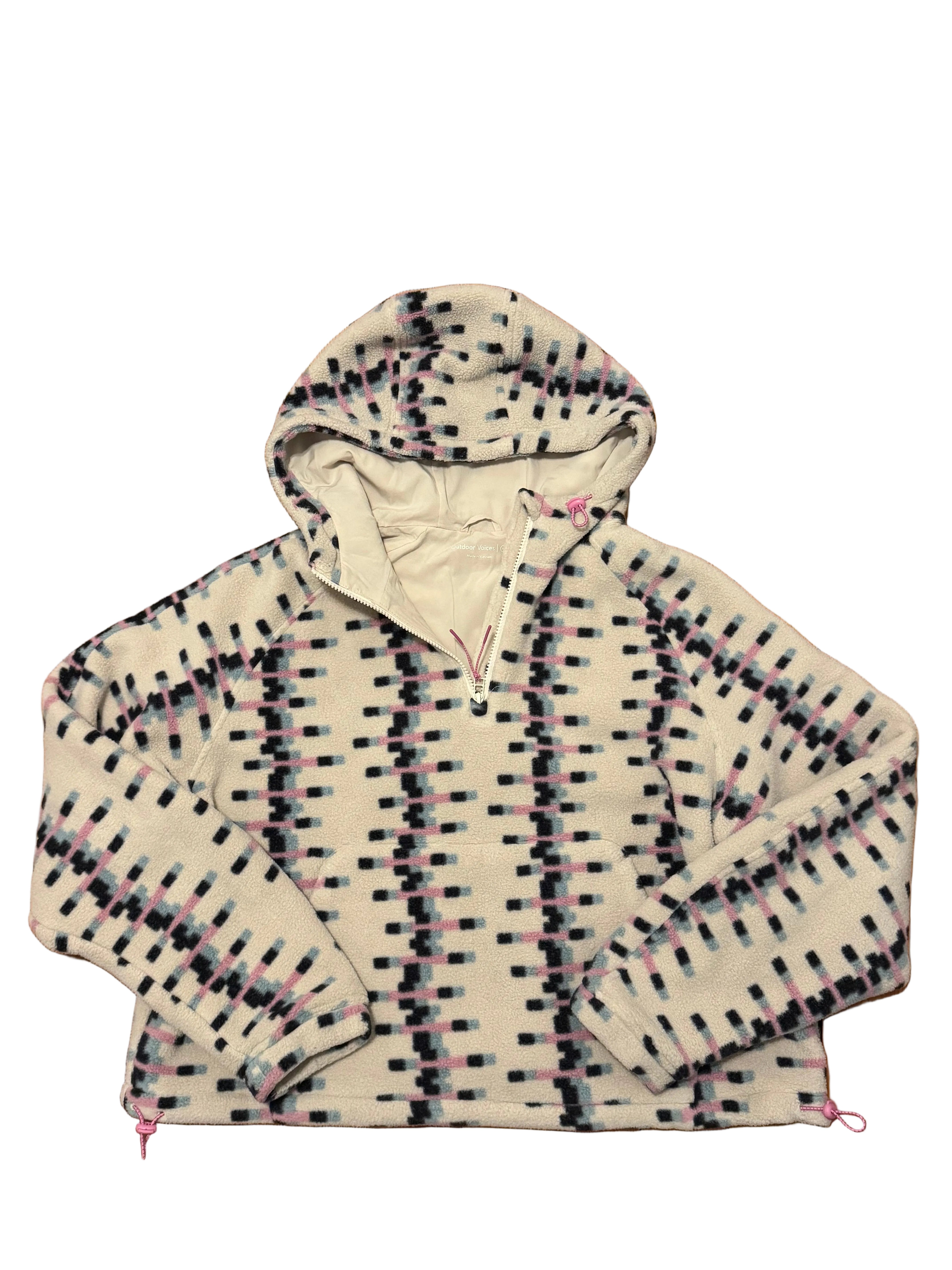 tan pink outdoor voices geometric fleece zip up, xxl