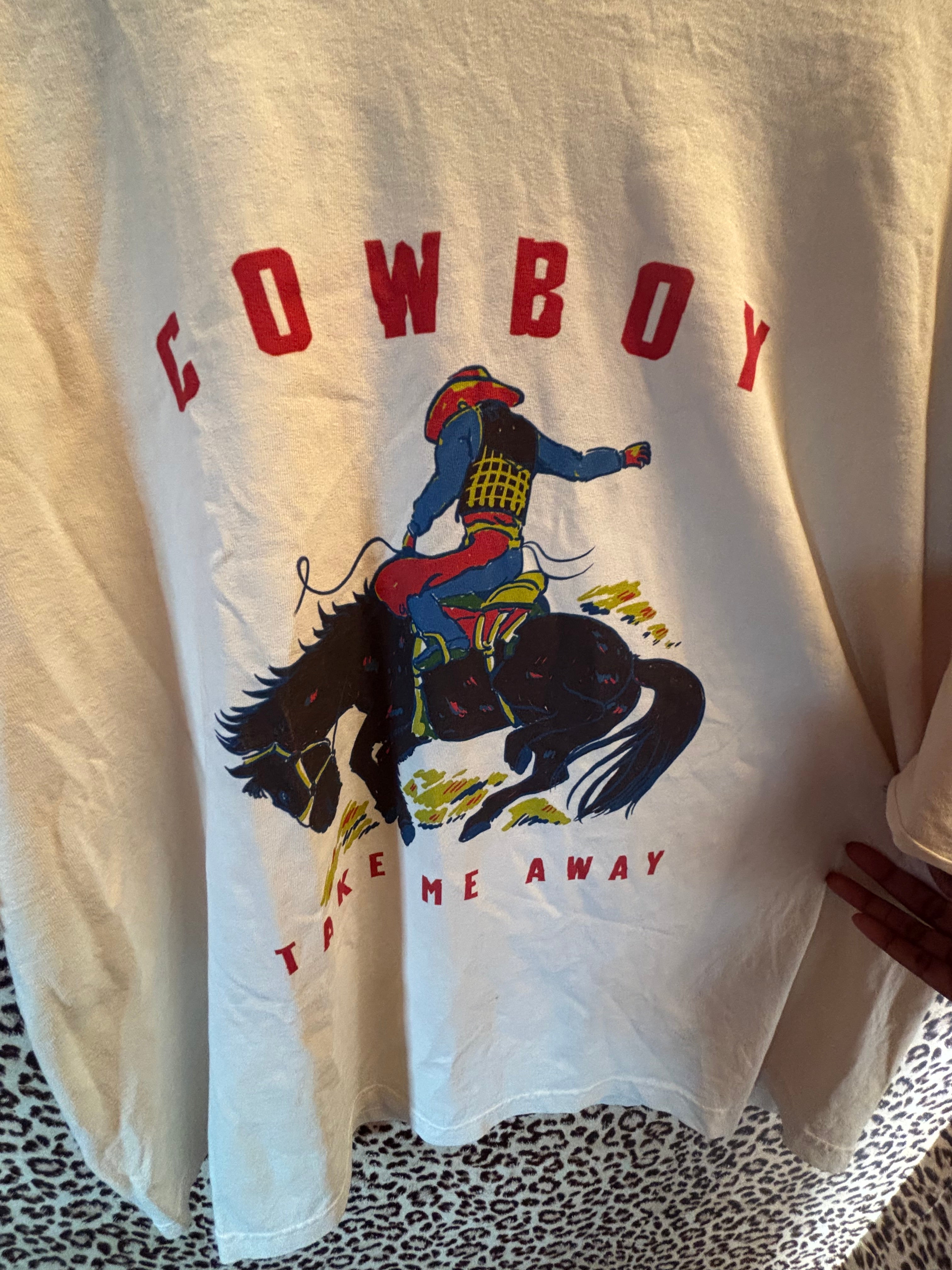 cream homework mockneck cowboy tee, xl