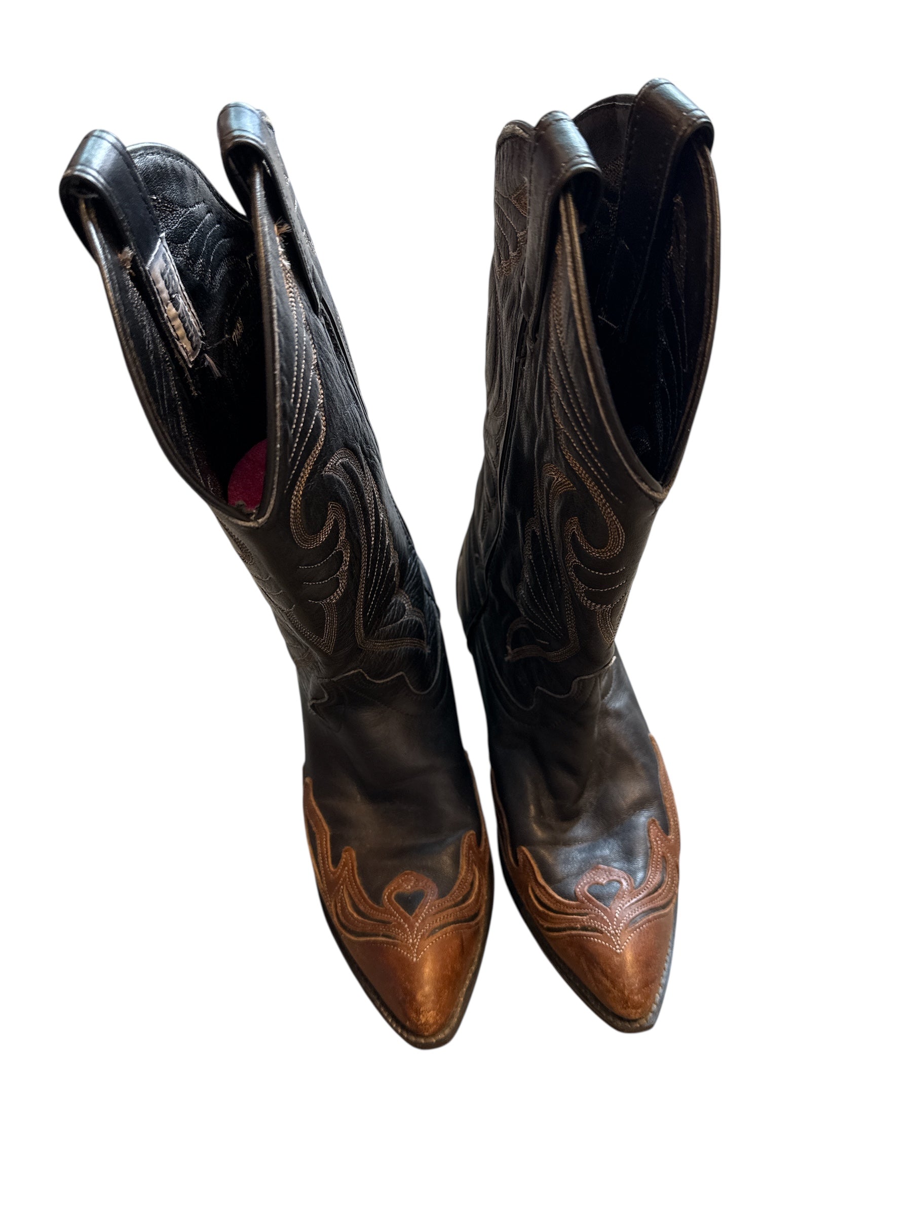 brown black code west two tone cowboy boots, 7.5 (fits like 7)