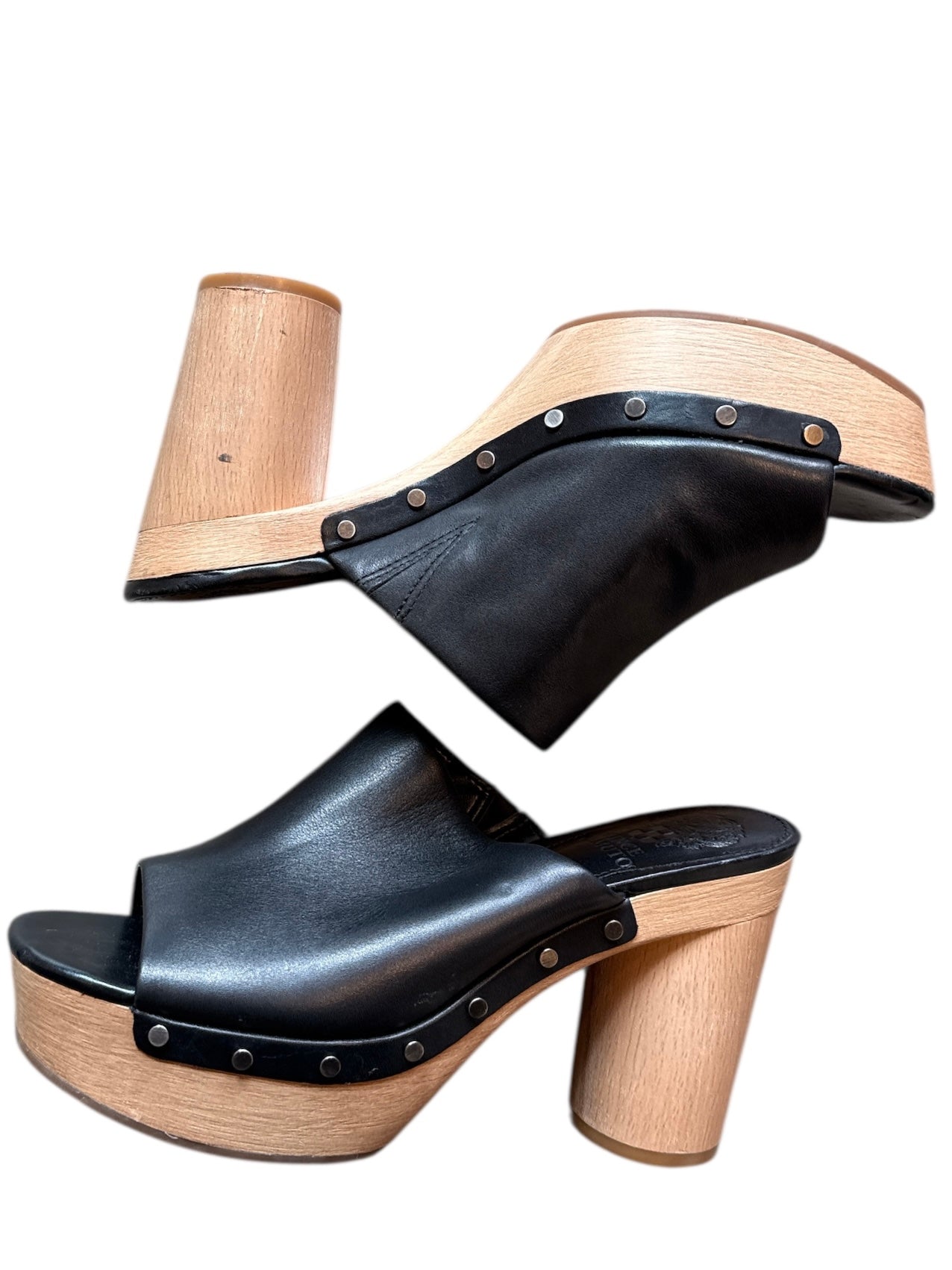 black vince camuto wooden heeled clogs, 7.5