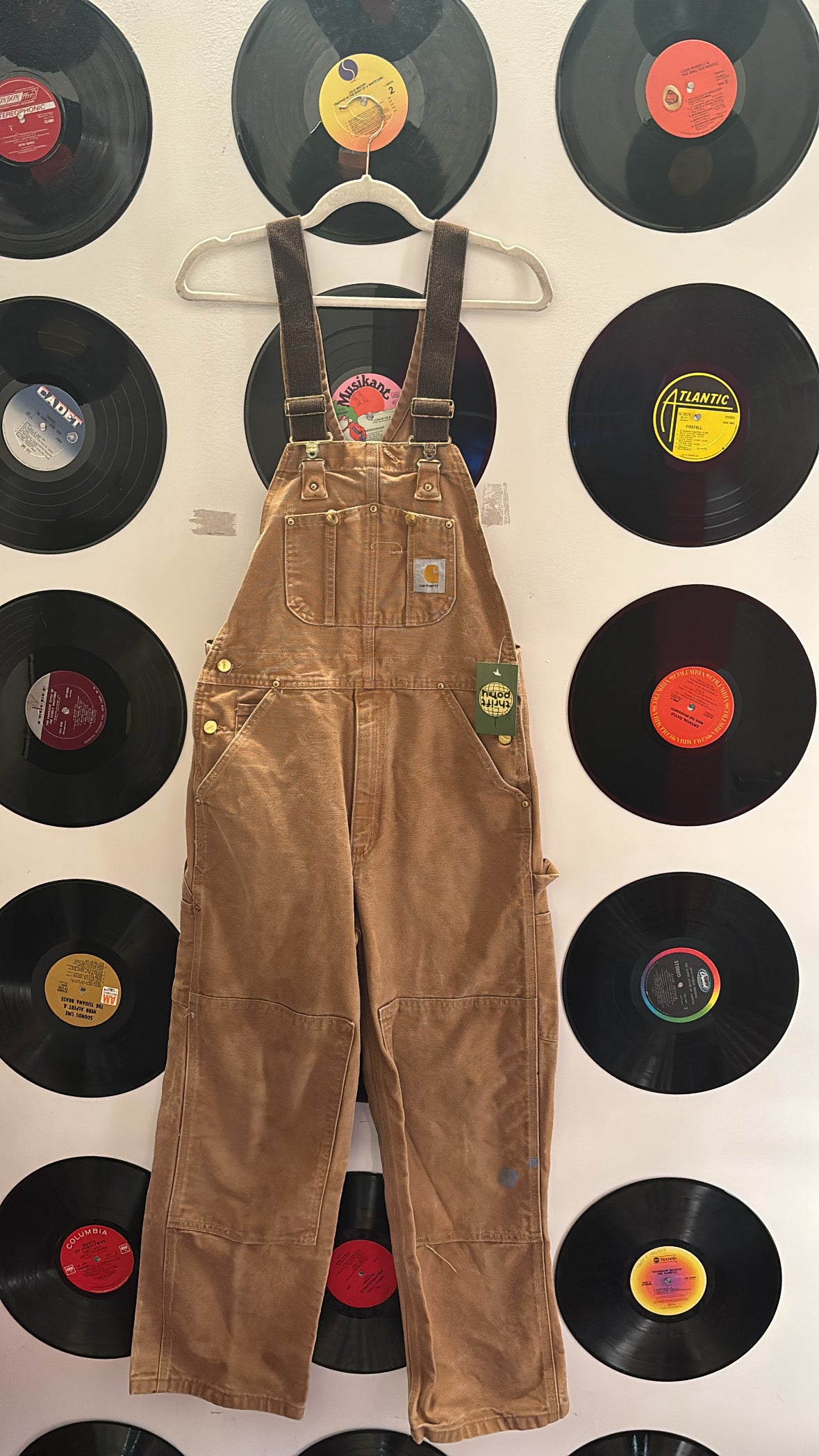 brown carhartt Overalls, 32x30