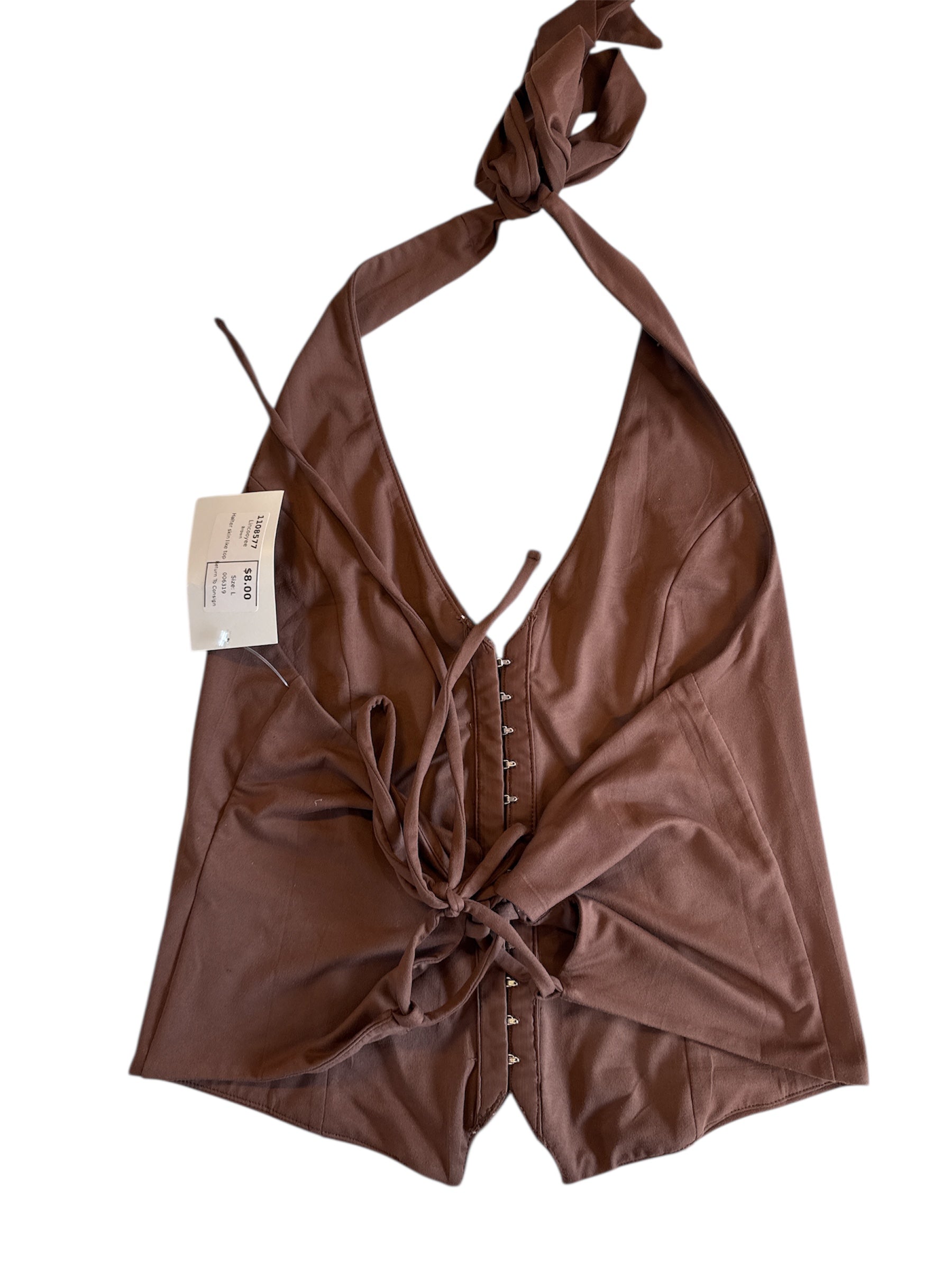 Brown Lincooyee Halter skin like top, L