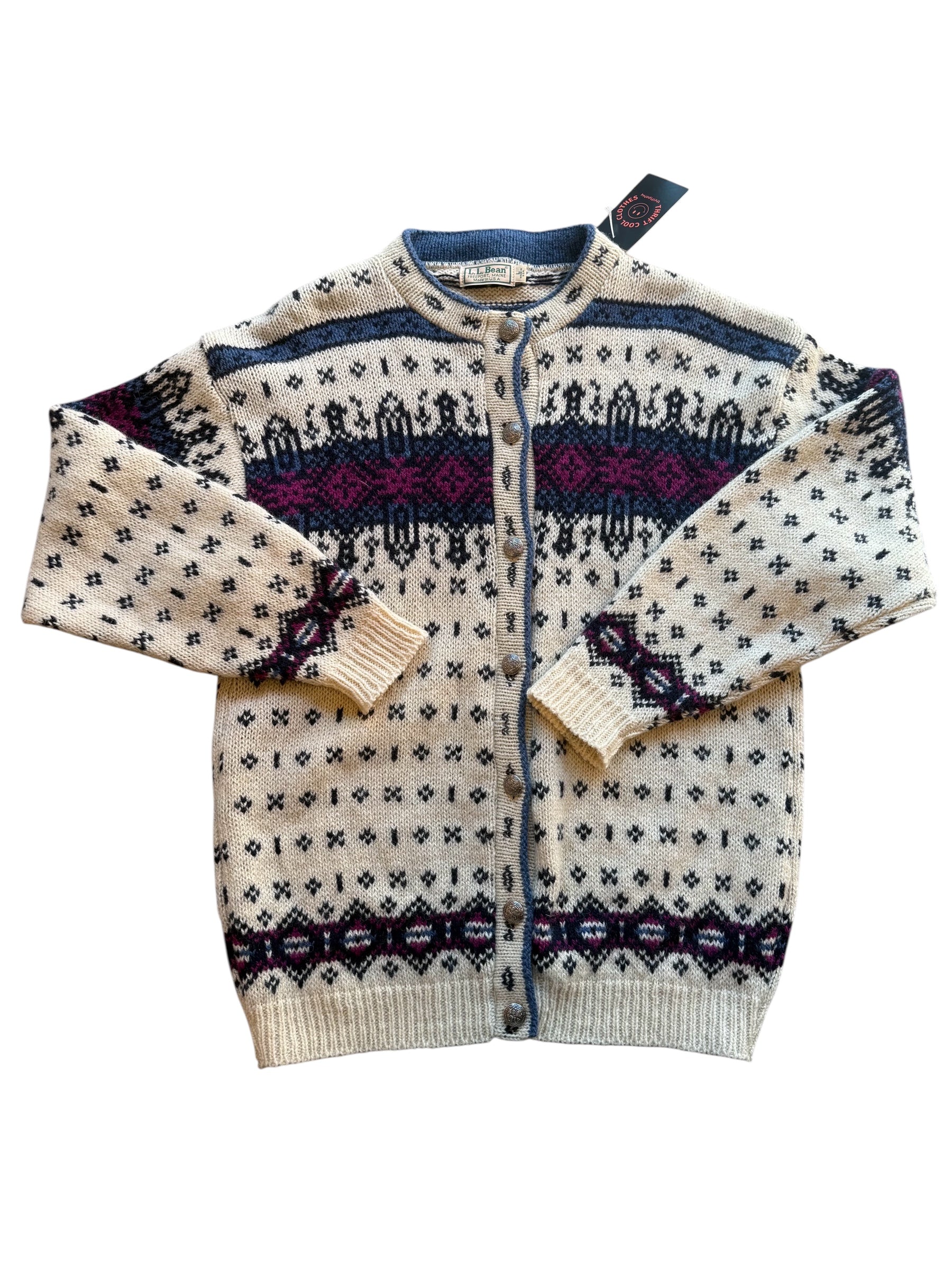 Beige blue Ll bean Vtg patterned sweater, L