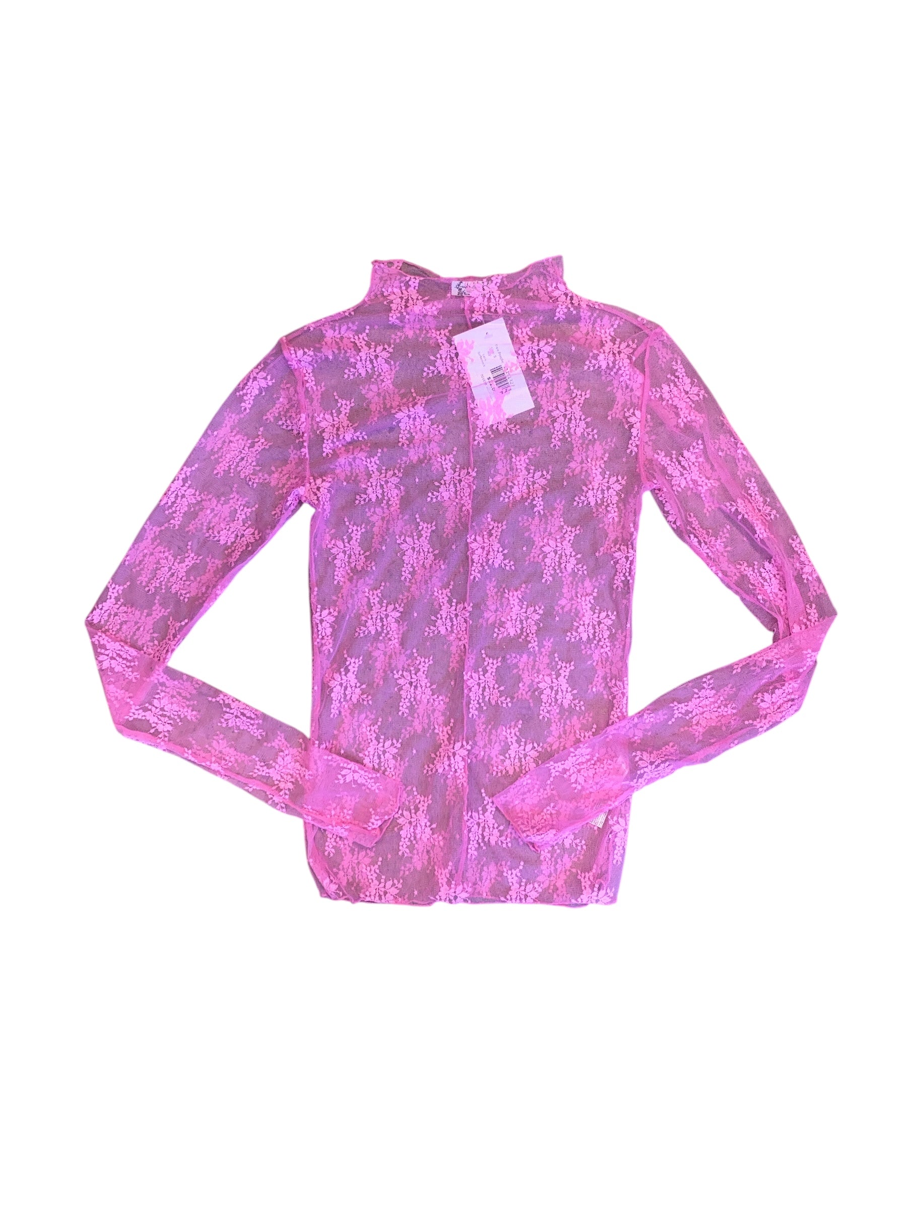 Pink Free People Lace turtleneck, S