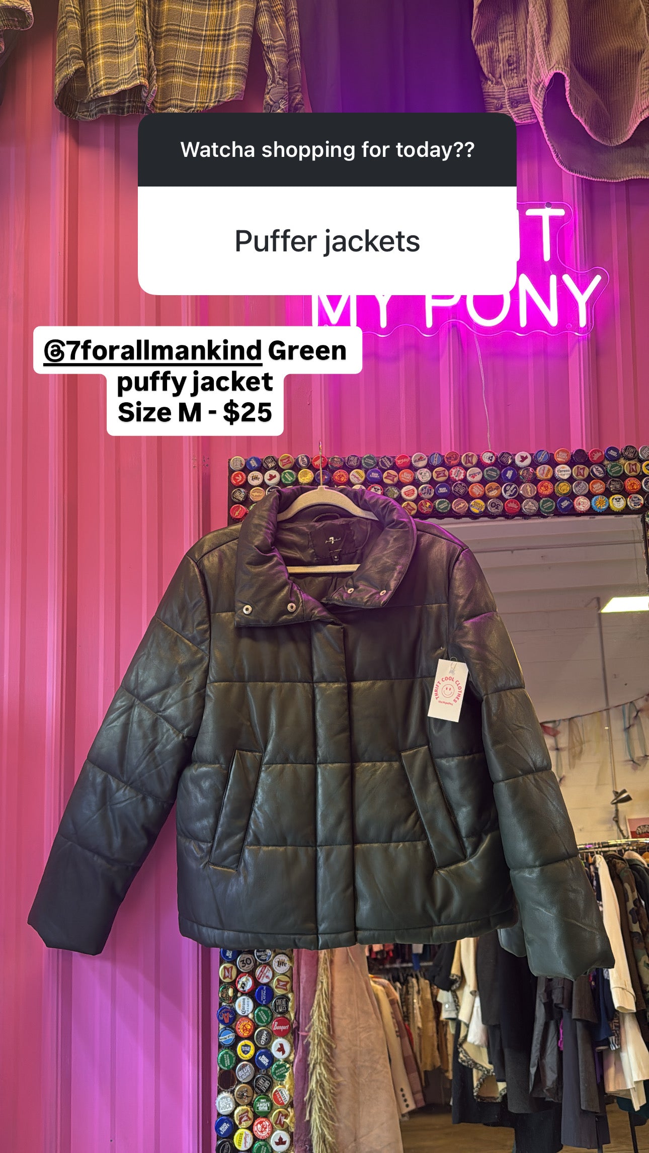green 7 for all mankind faux leather puff jacket, M