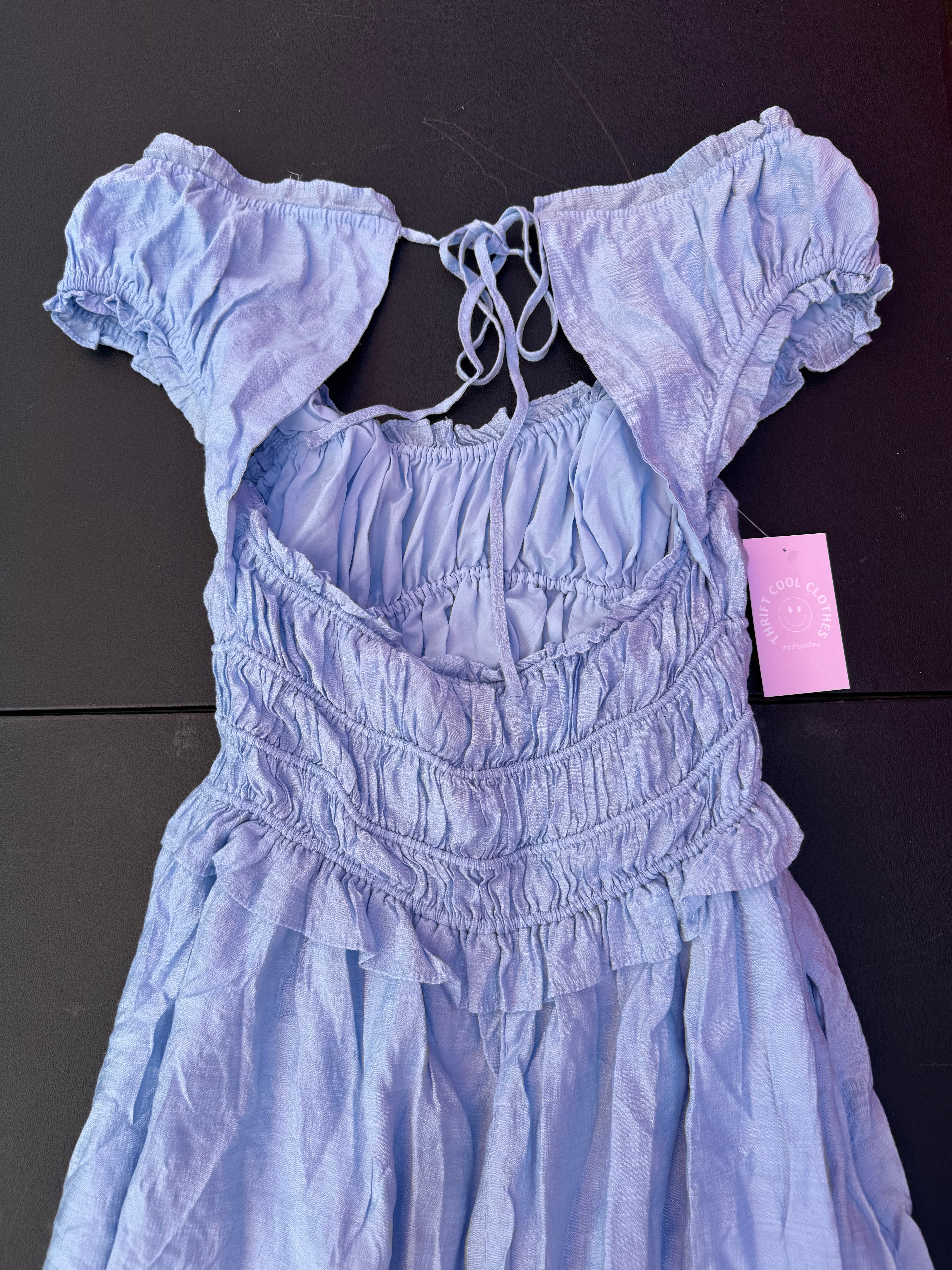 blue mustard seed ruffle dress, m