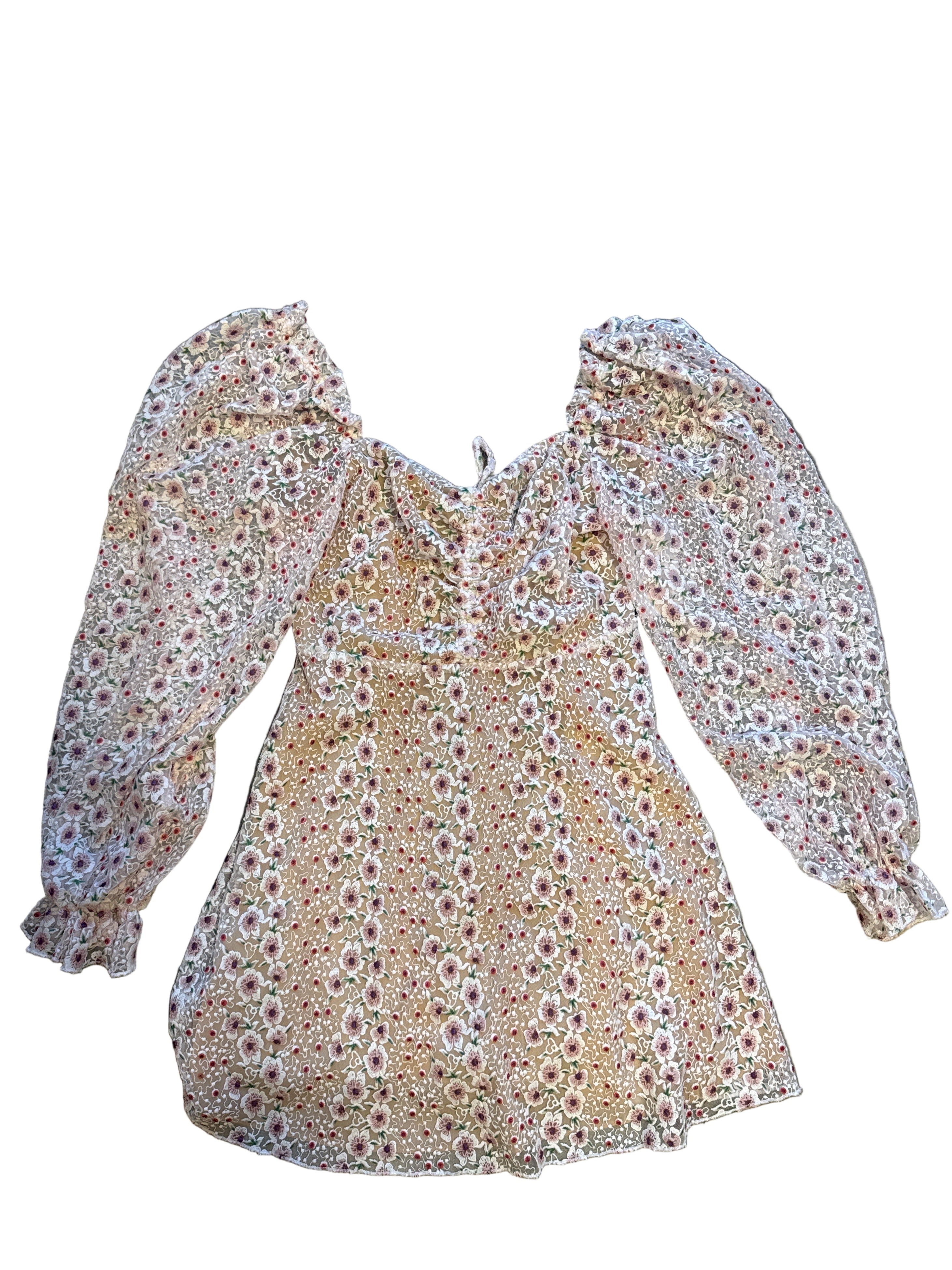 white pink tularosa mesh floral babydoll dress, m