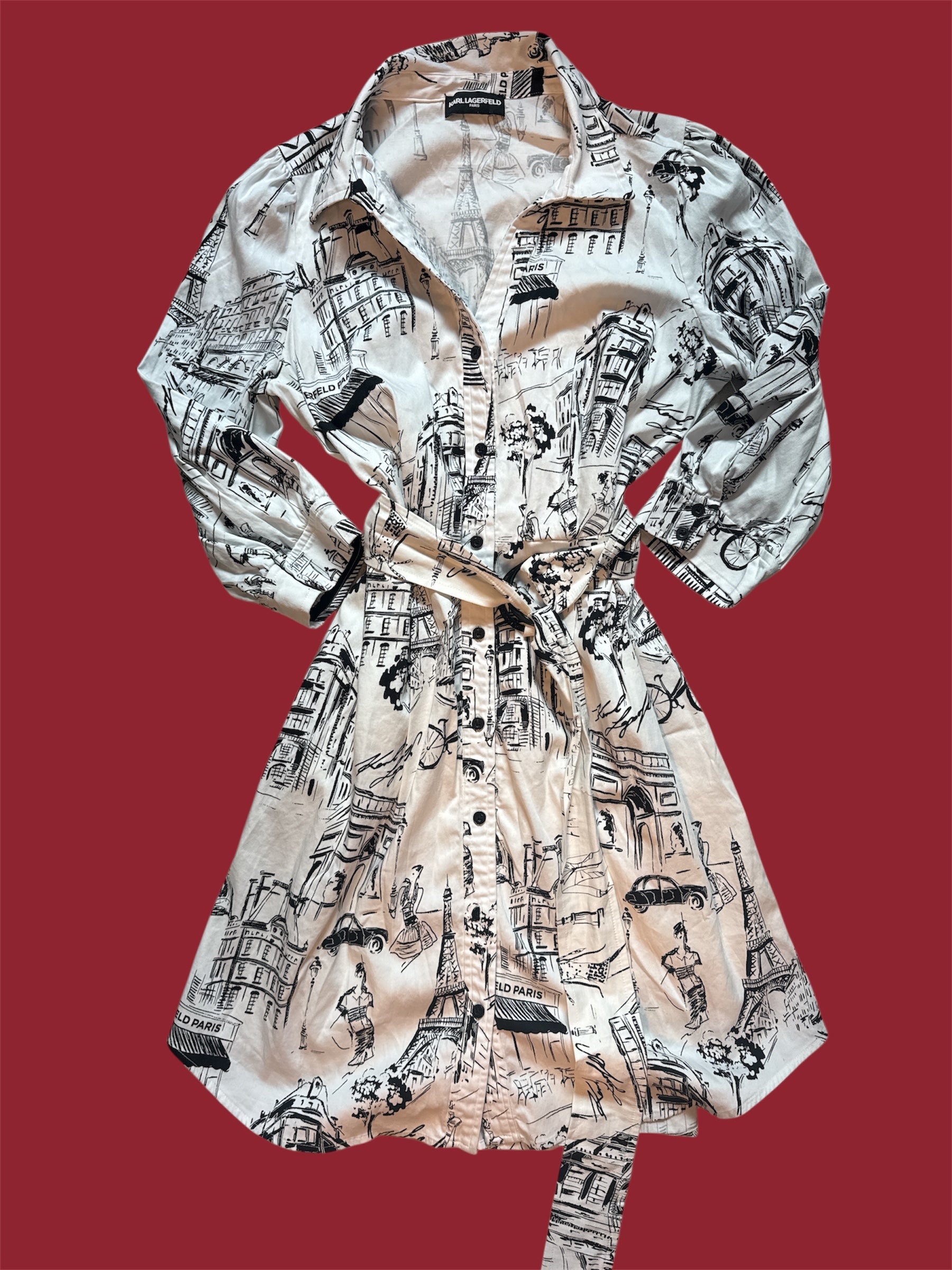 white black karl lagerfeld doodle paris dress, S