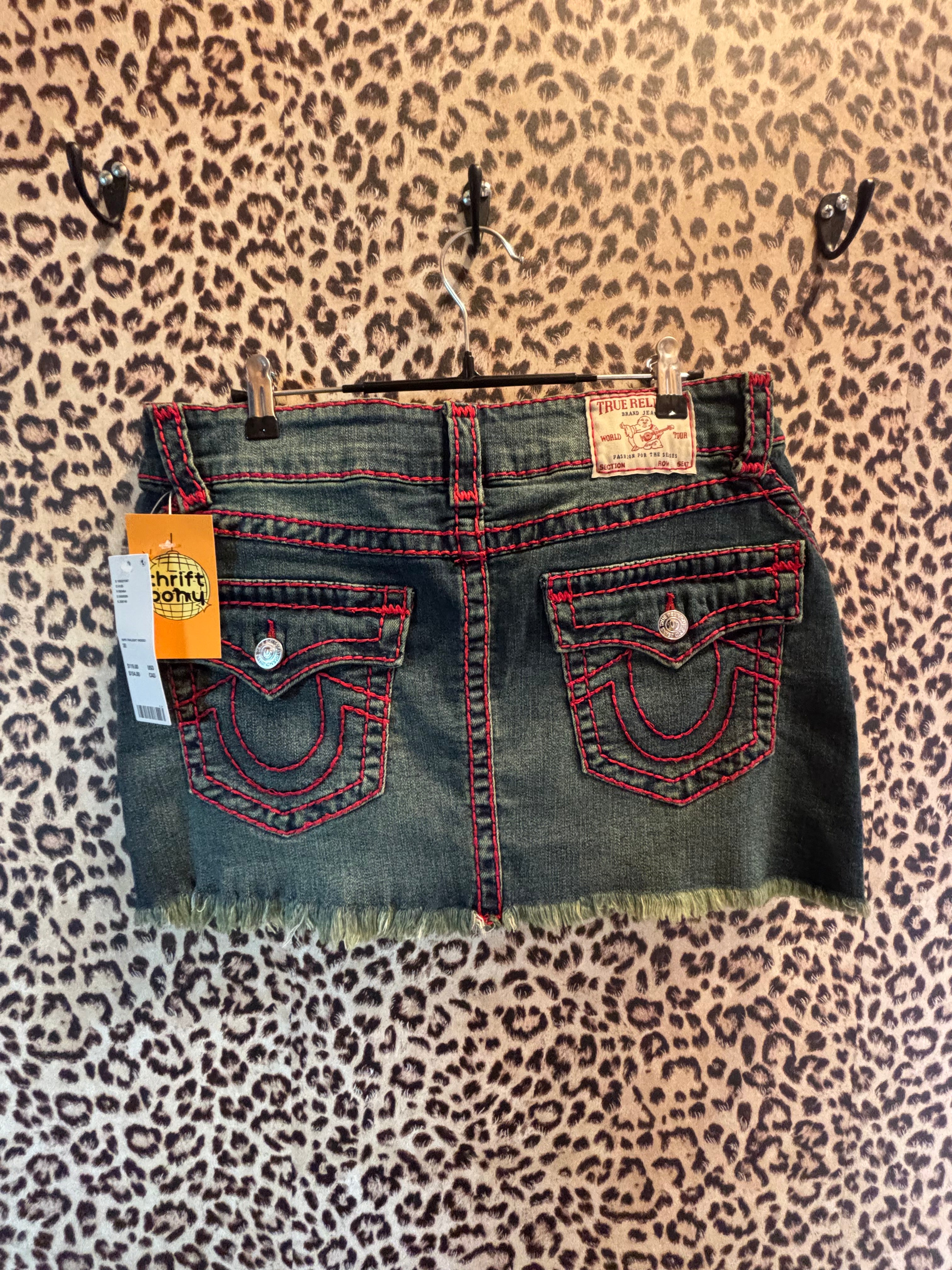 blue red true religion nwt denim mini skrit, 30