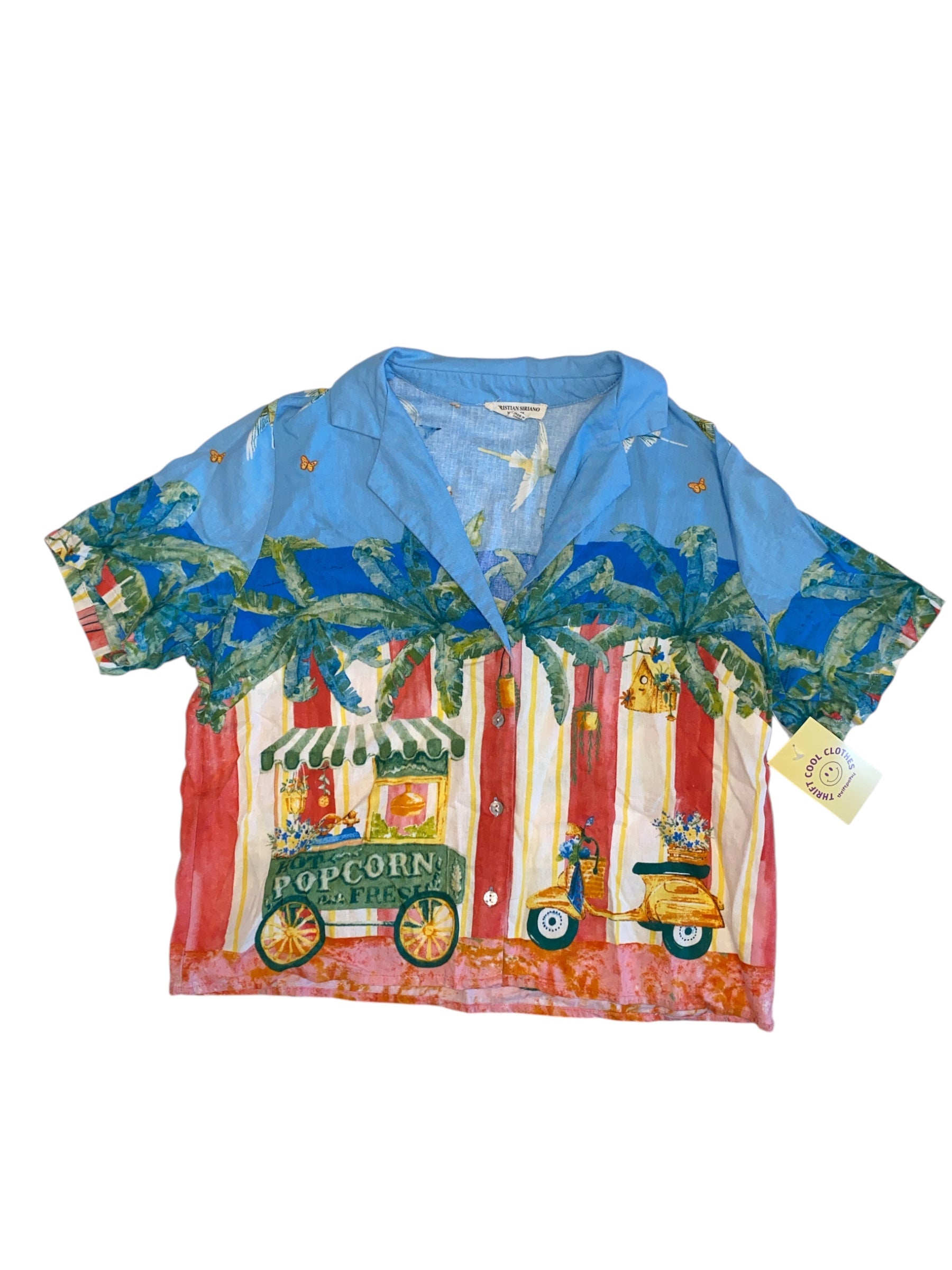 blue red yellow christian siriano scenary ss buttonup, s