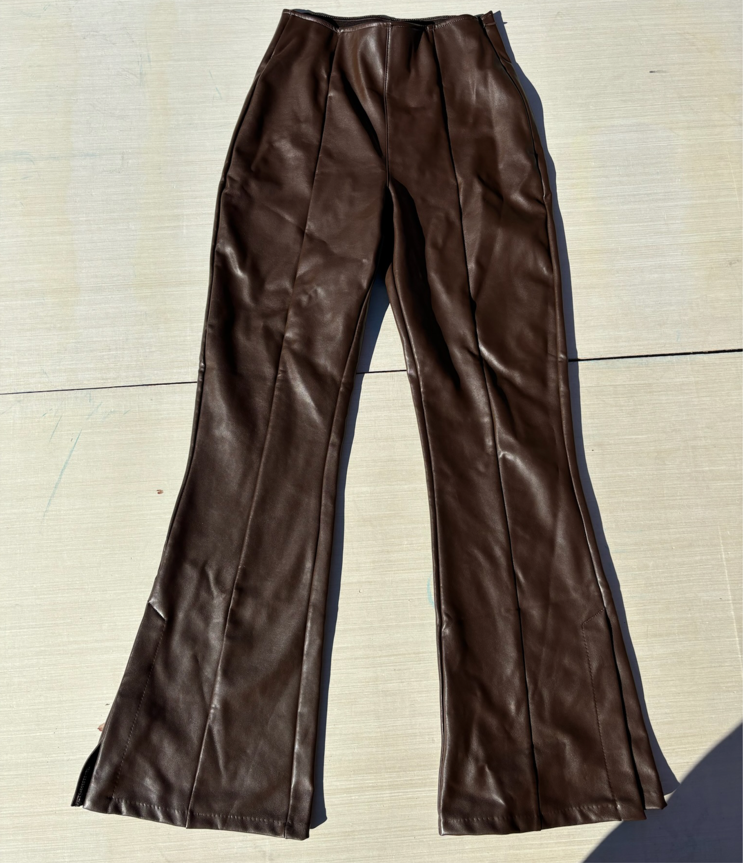 brown abercrombie & fitch high waisted pleather pants, xs